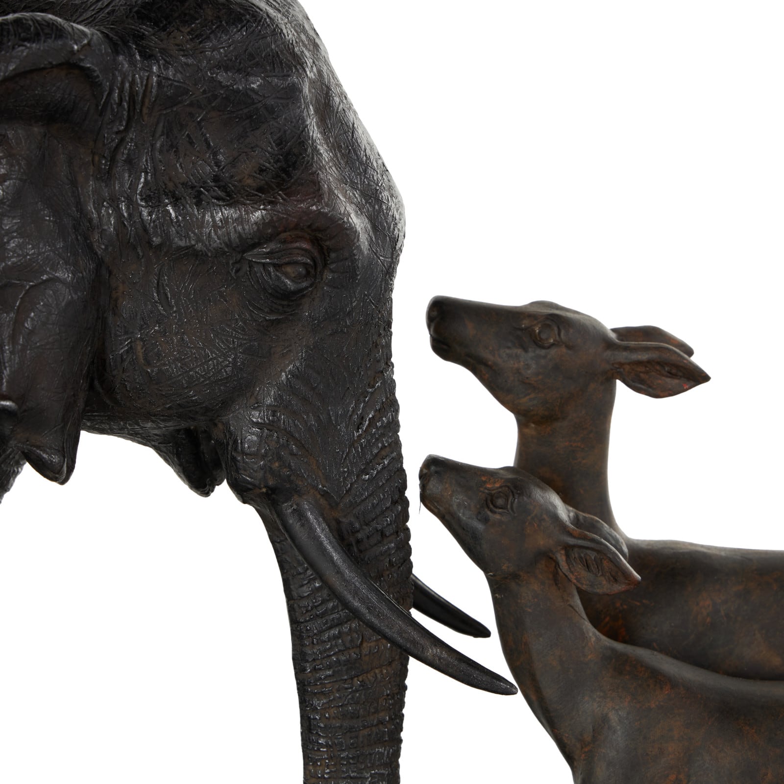 19.75" Black Elephant Walking Sculpture with Dark Brown Deer