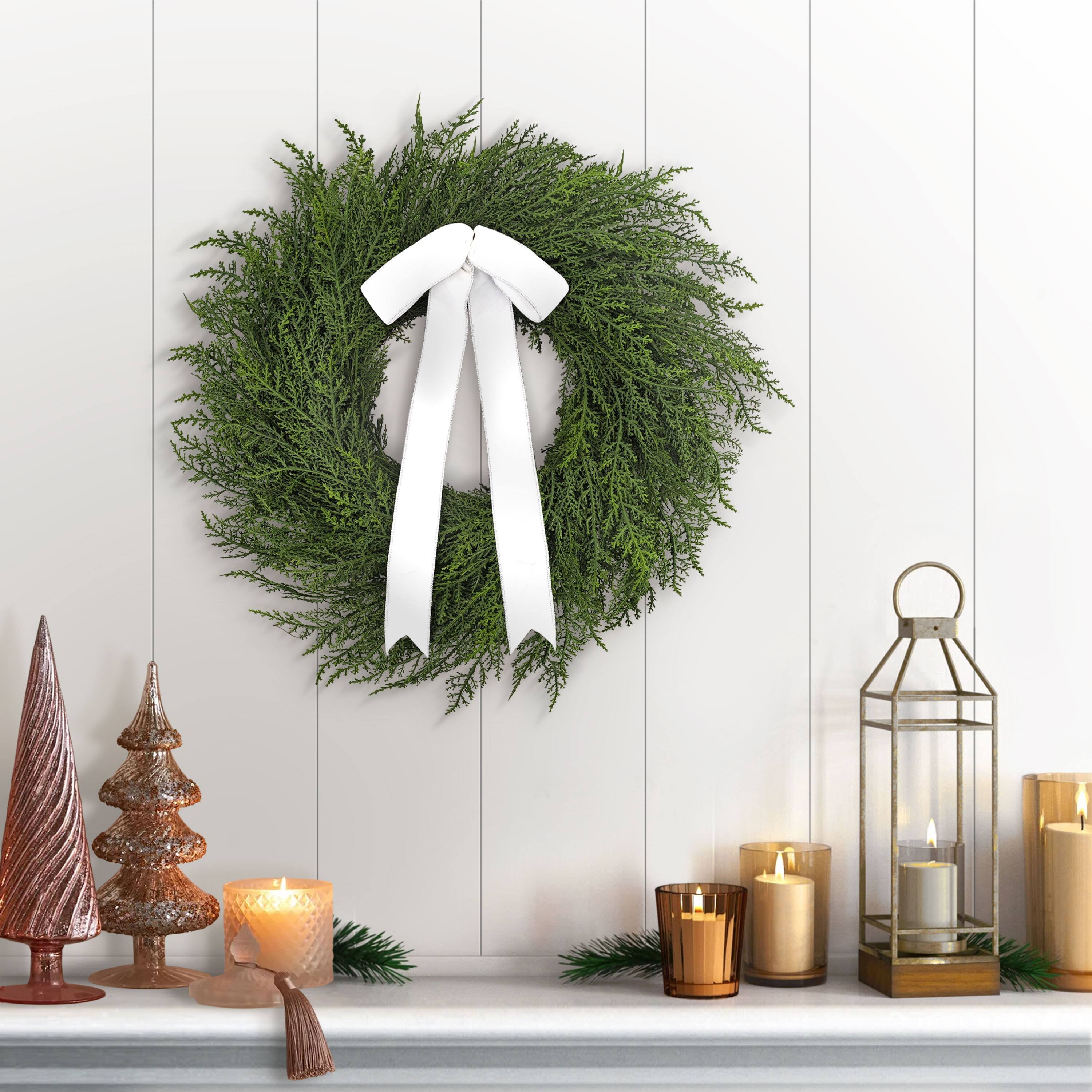 22" Artificial PE Cypress Christmas Wreath with Bow
