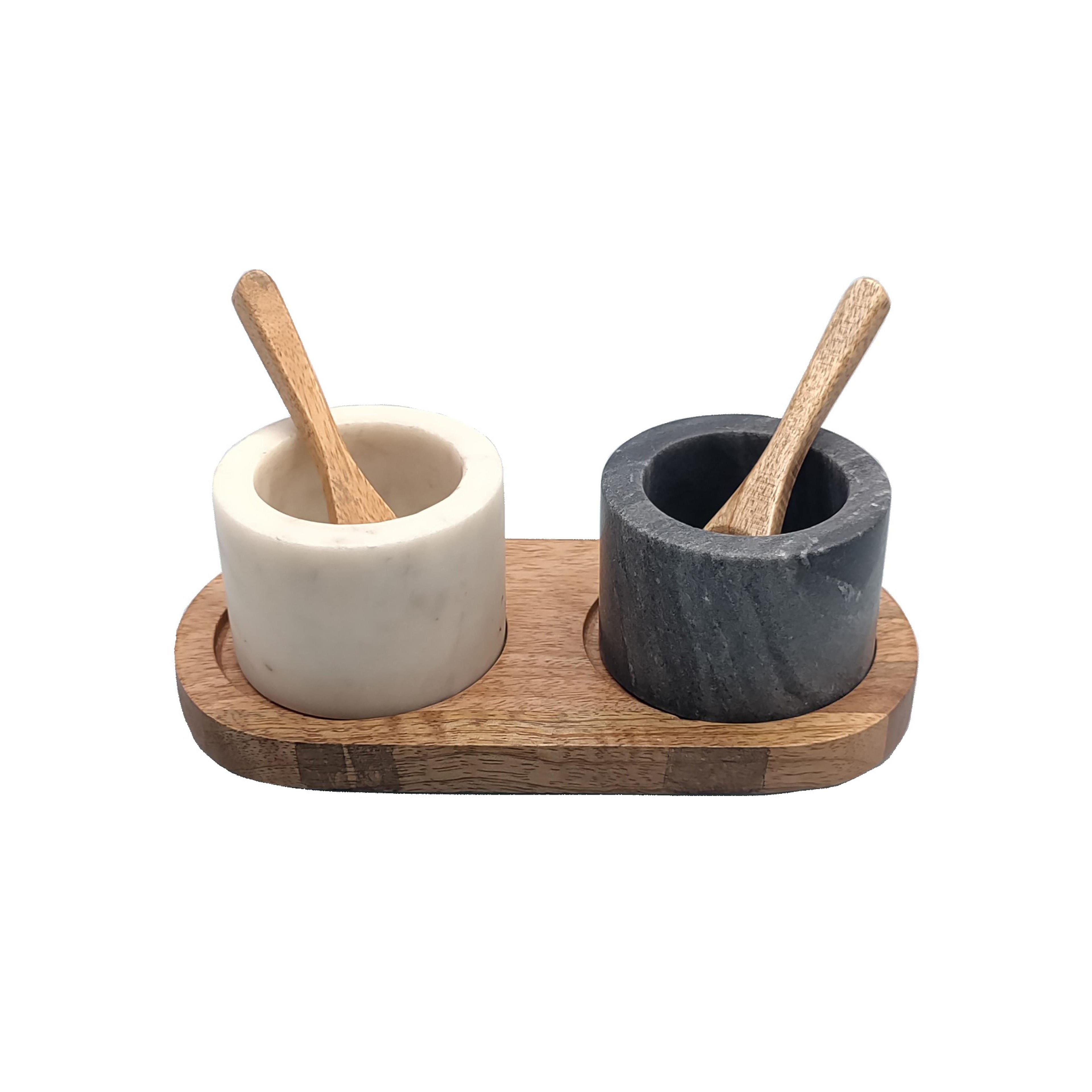 Marble Bowls with Mango Wood Tray & Spoons Set by Ashland®