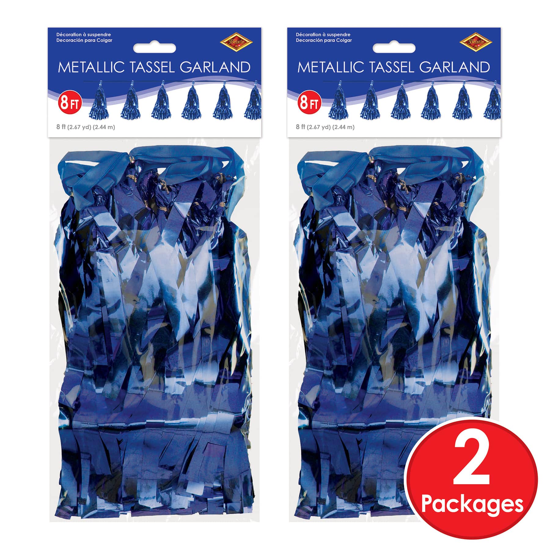 Beistle 8ft. Blue Metallic Tassel Garlands, 2ct.