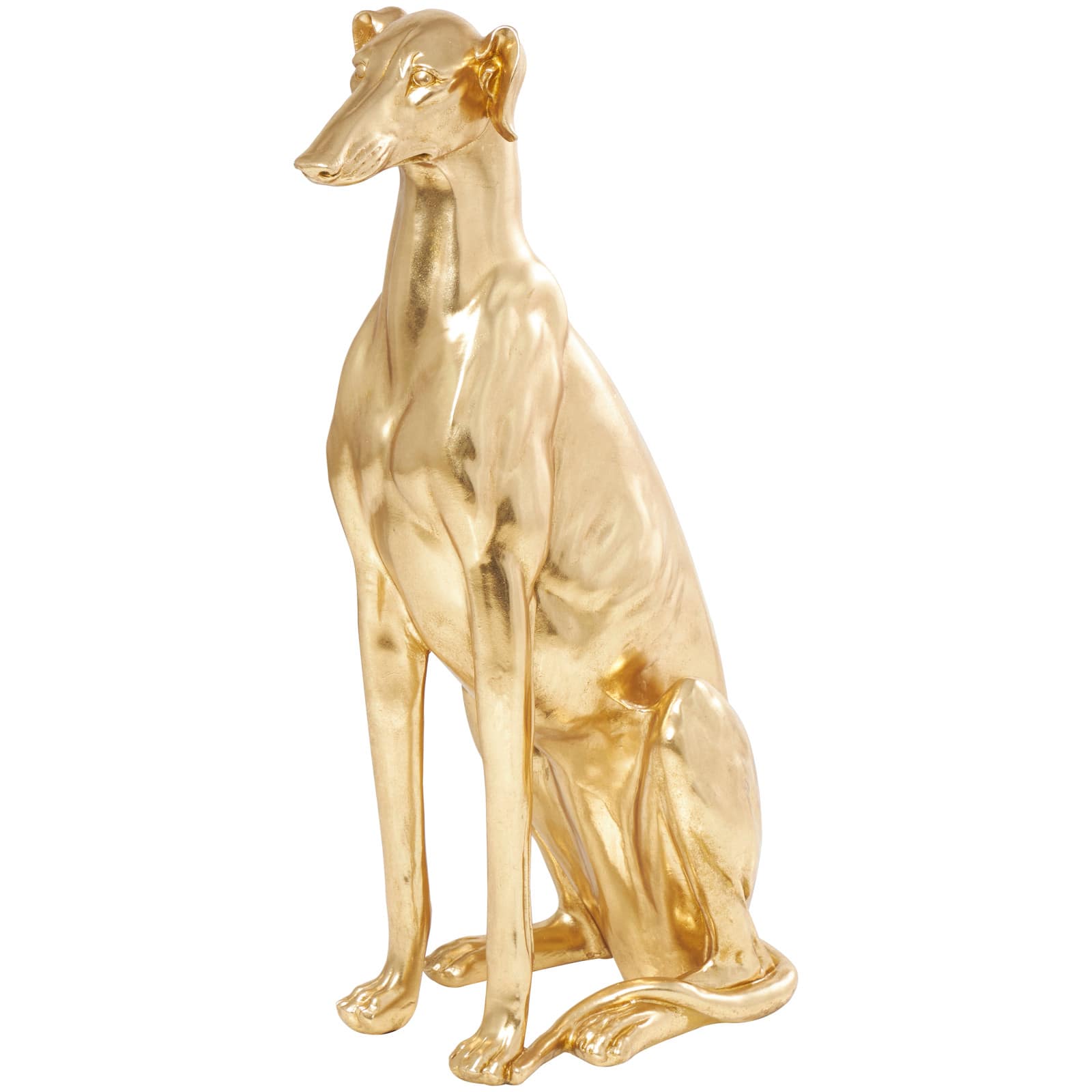 32" Gold Dog Sitting Greyhound Sculpture