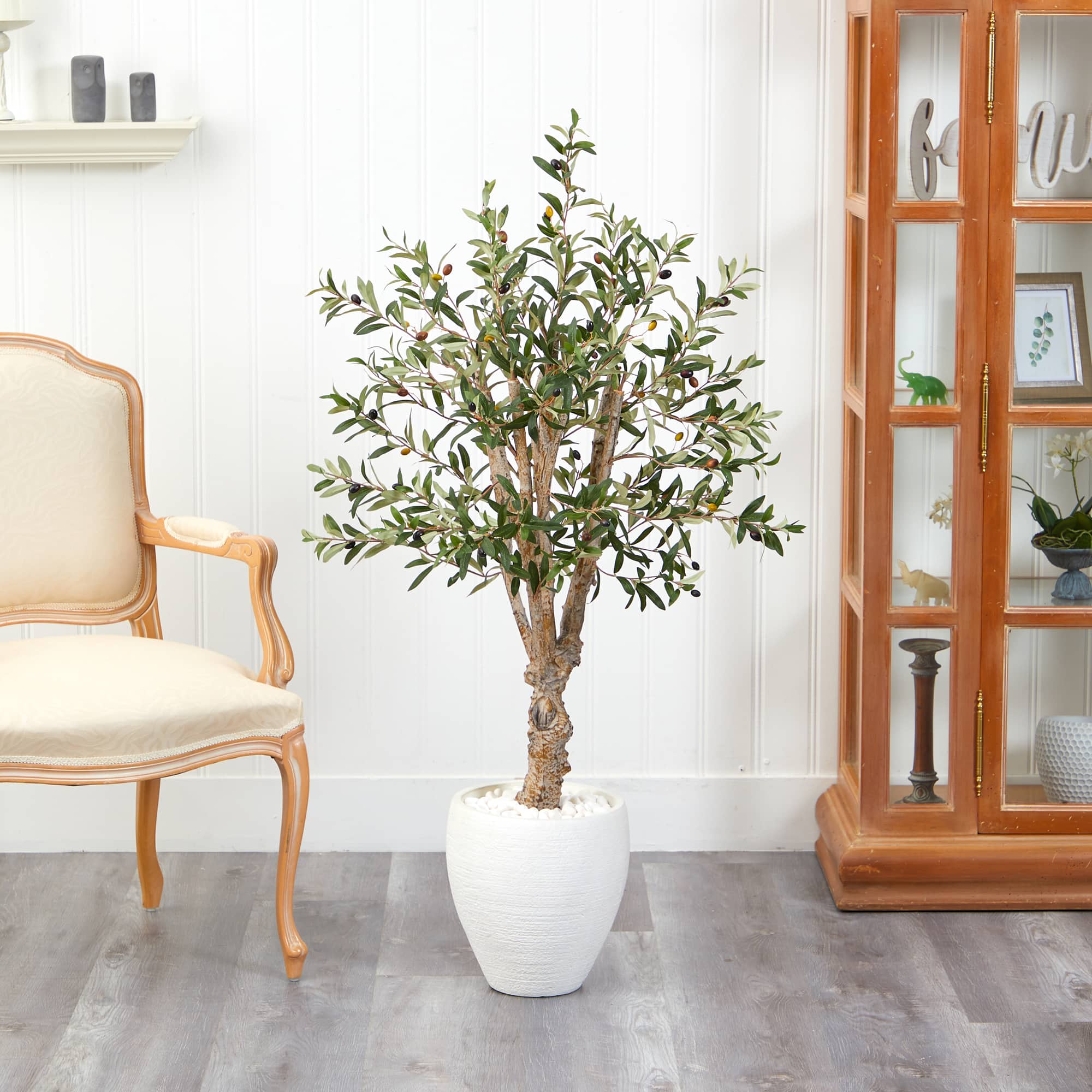4.5ft. Olive Artificial Tree in White Planter
