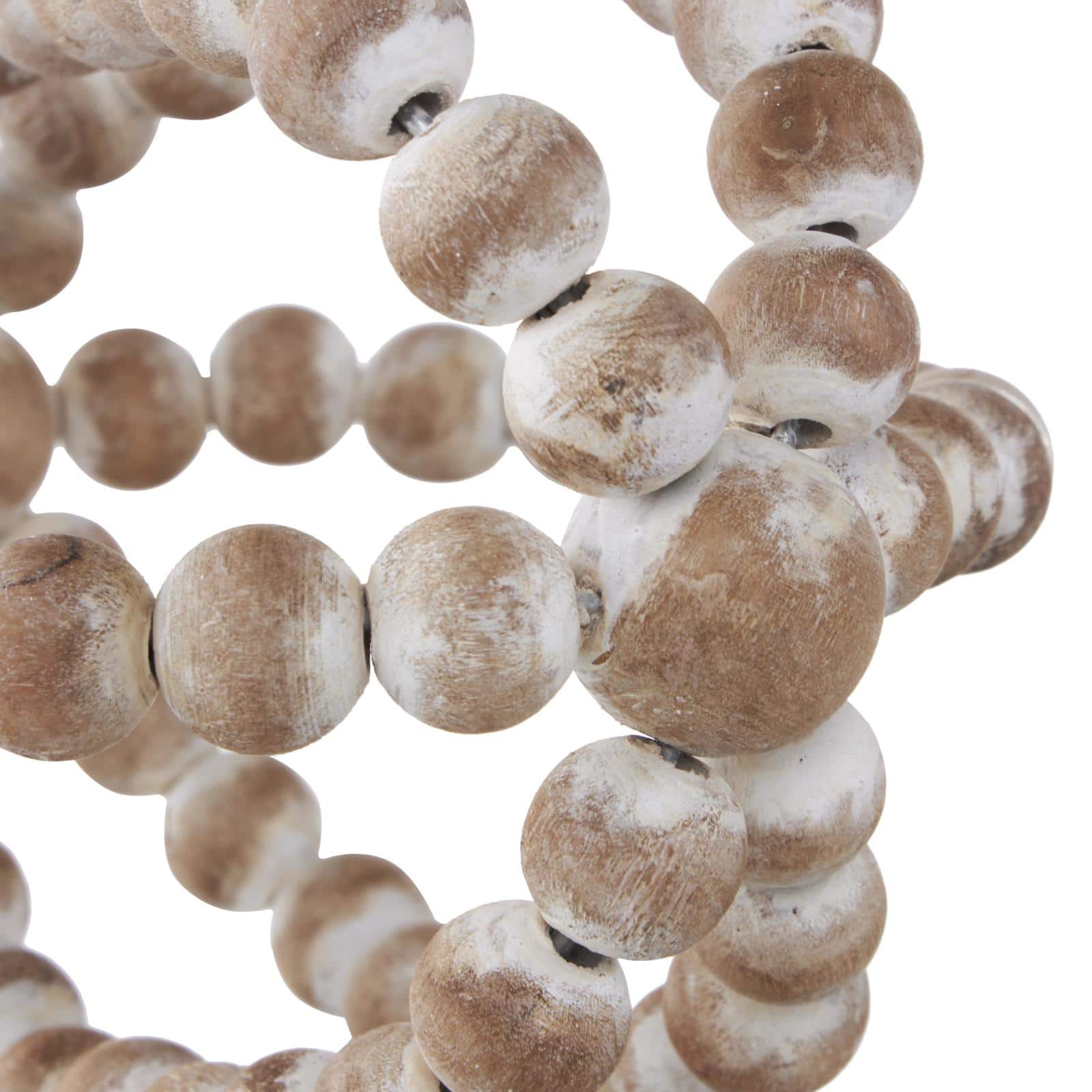 Whitewashed Brown Beaded Knot Wood Sculpture Set