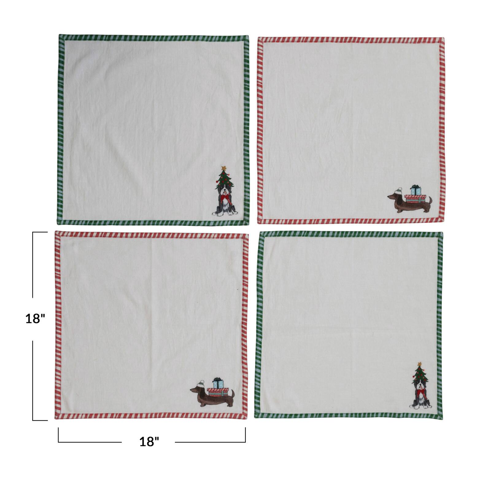 Hello Honey® 18" Embroidered Dog Cotton Printed Napkin Set