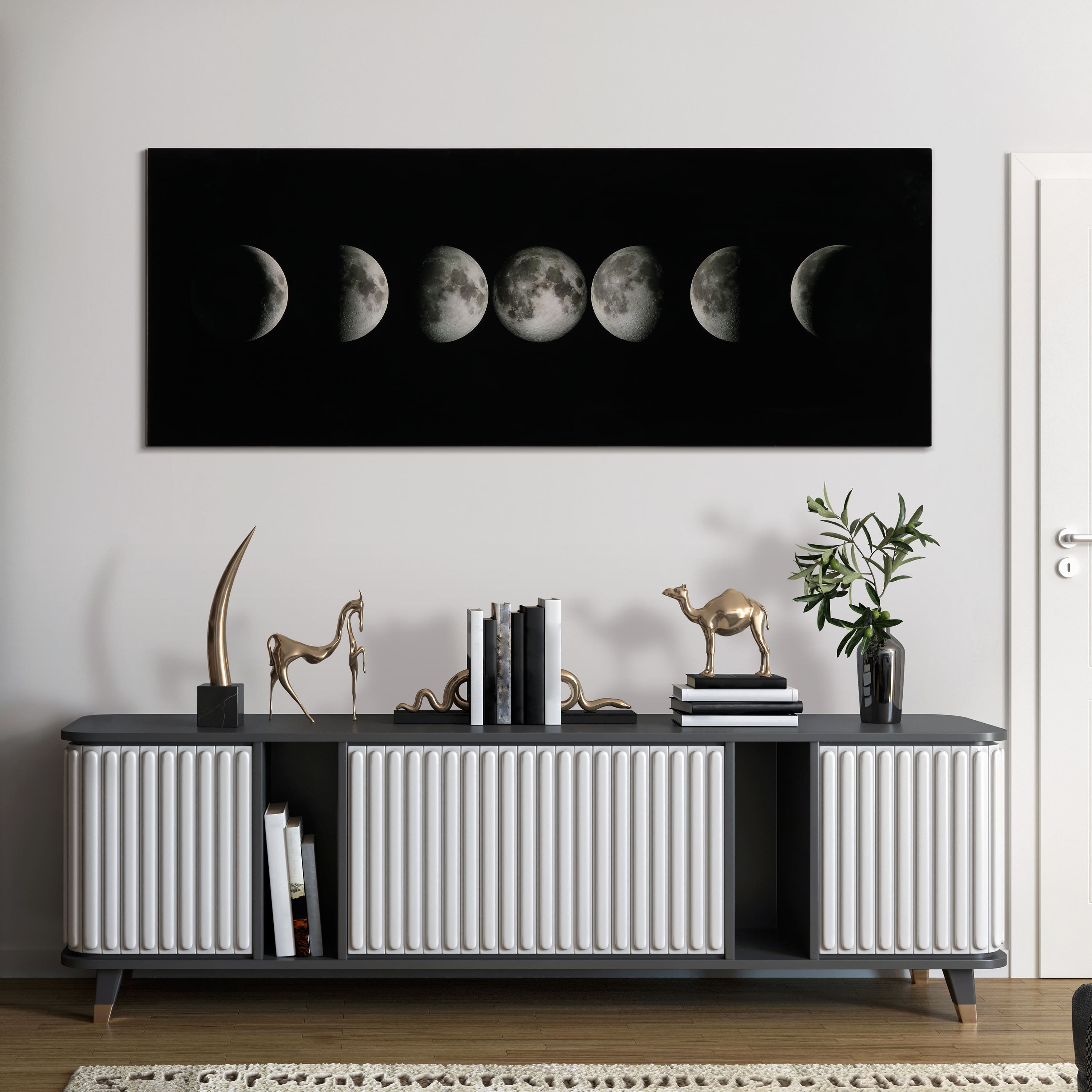 Empire Art Direct Vetro De Arte 63" x 24" Moon Frameless Free Floating Reverse Printed Tempered Glass Wall Art