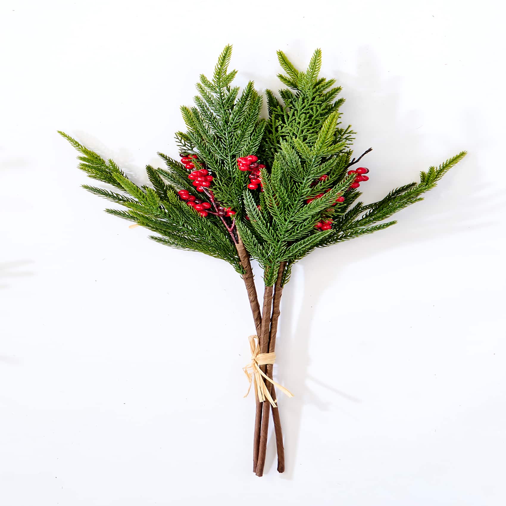 Worth Imports 25" Norfolk Pine, Cedar & Berry Artificial Christmas Bush Bundle