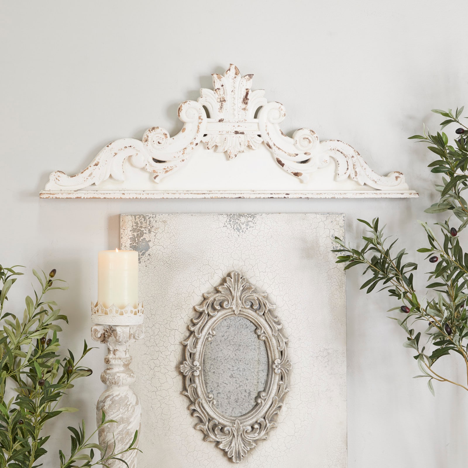 White Wood French Country Carved Wall Decor 14" x 39" x 3"