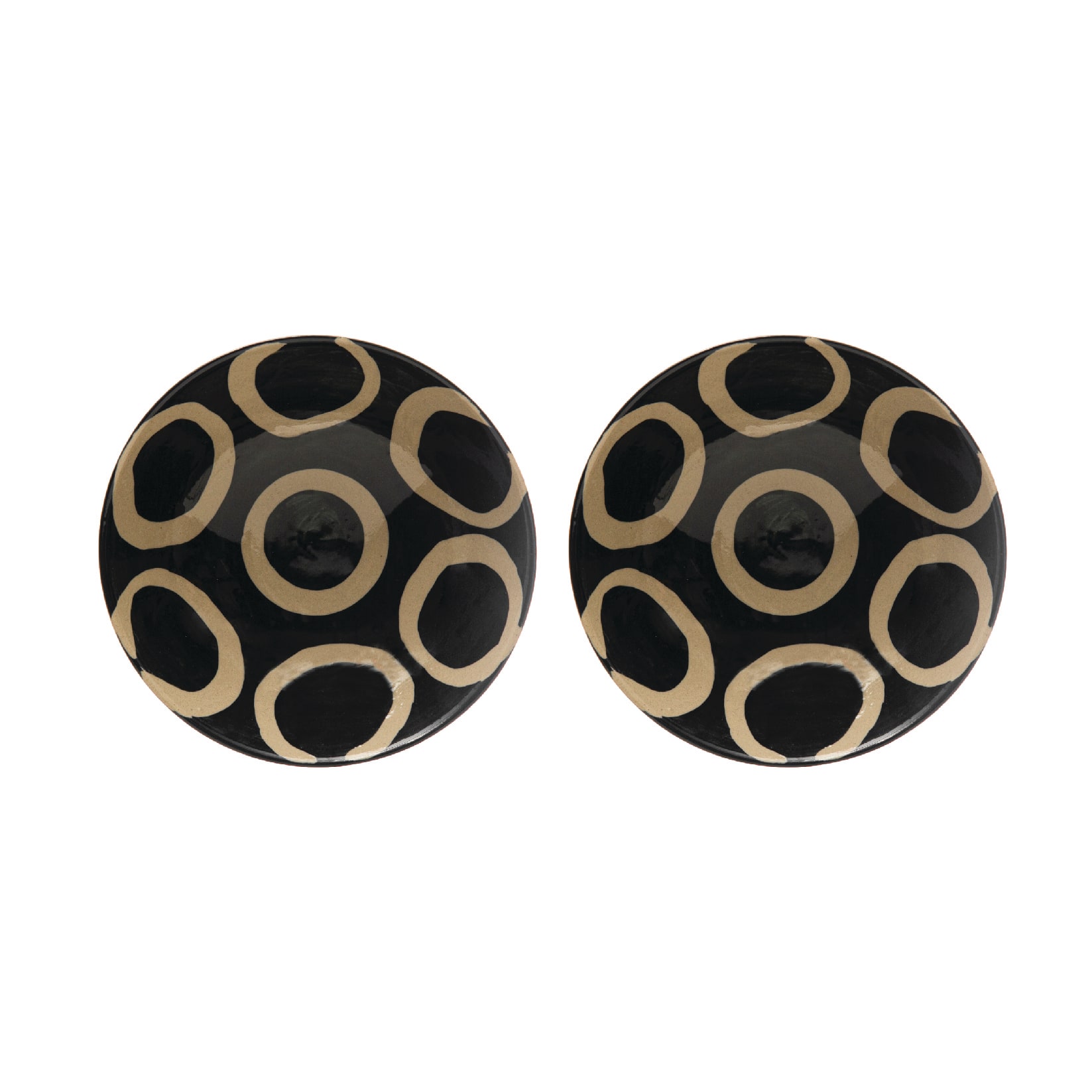 Hello Honey® Black & Tan Painted Circles Shallow Stoneware Bowl Set