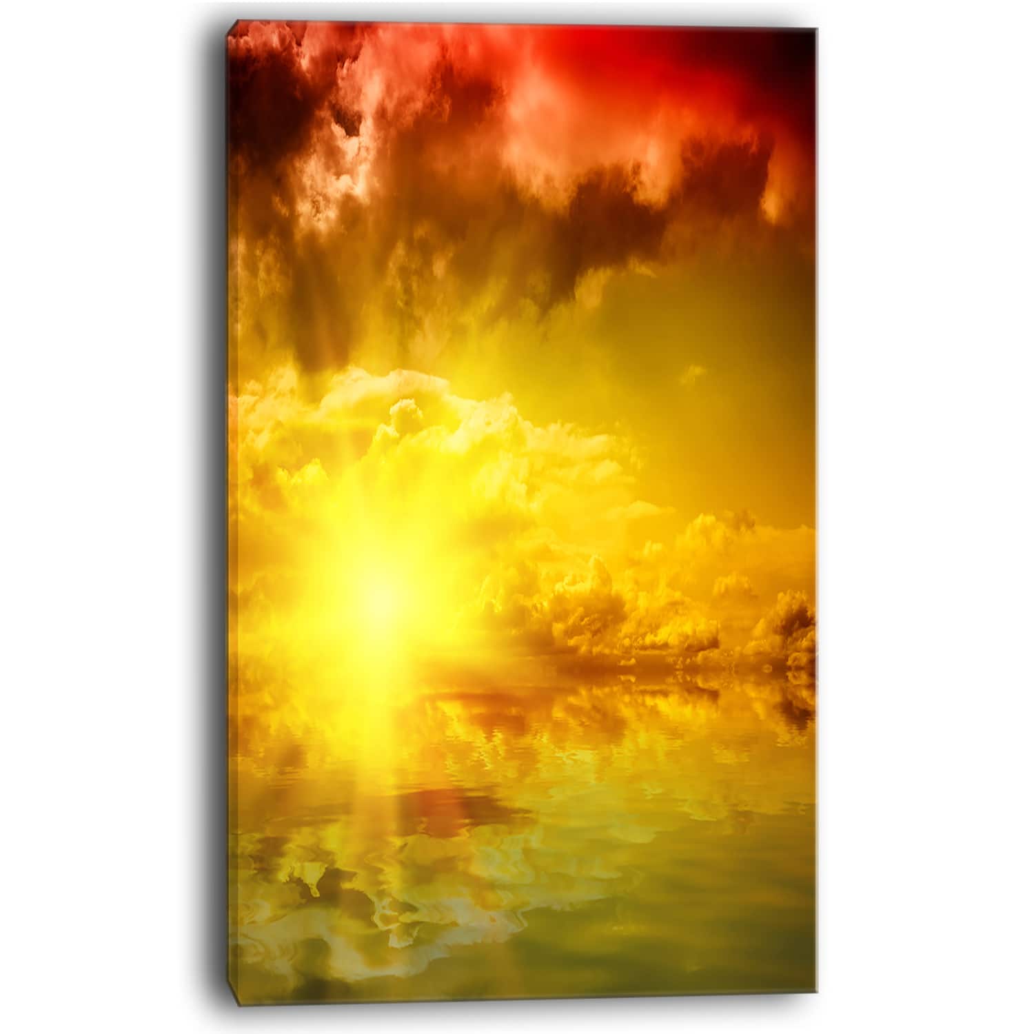 Designart - Red Dramatic Sky with Yellow Sun - Landscape Canvas Art Print