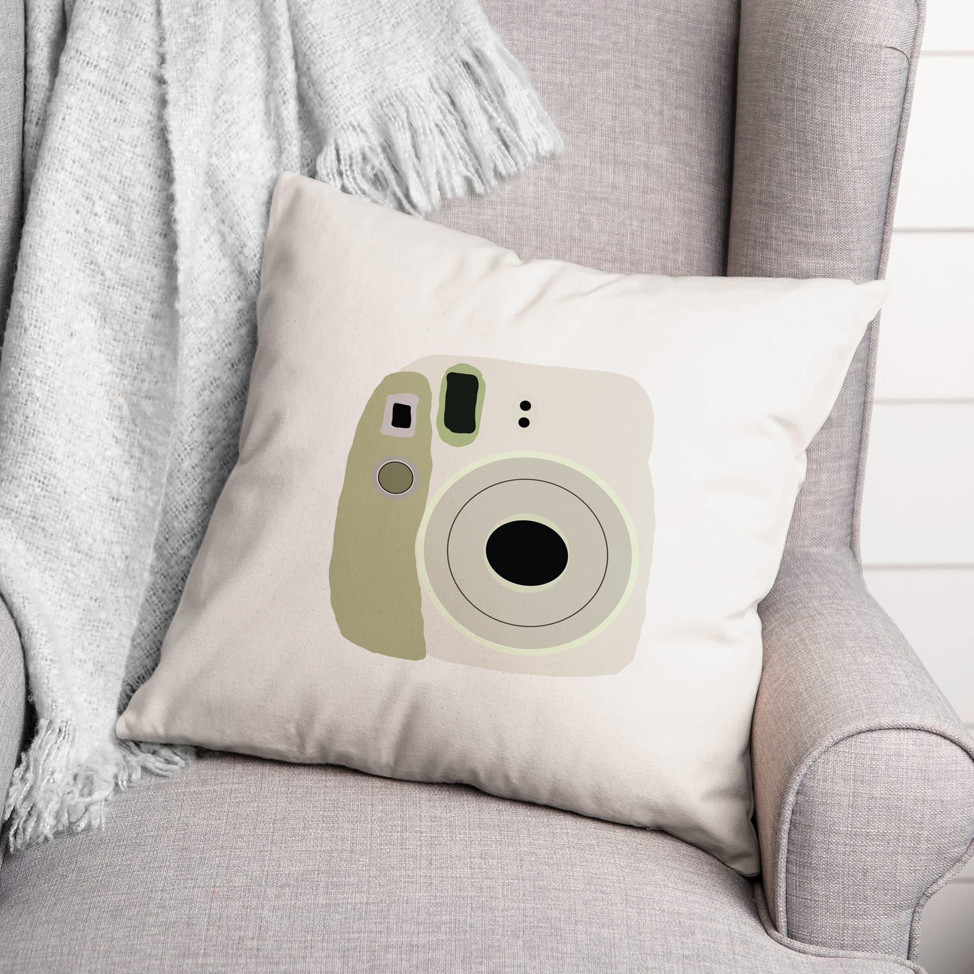 Green Polariod 18" x 18" Throw Pillow