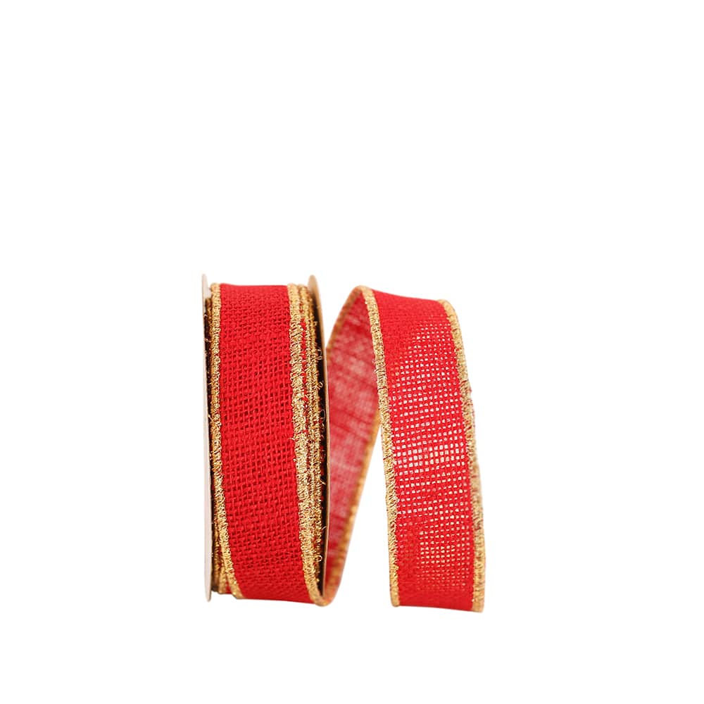 JAM Paper 1.375" x 10yd. Burlap Wired Gold Edge Ribbon