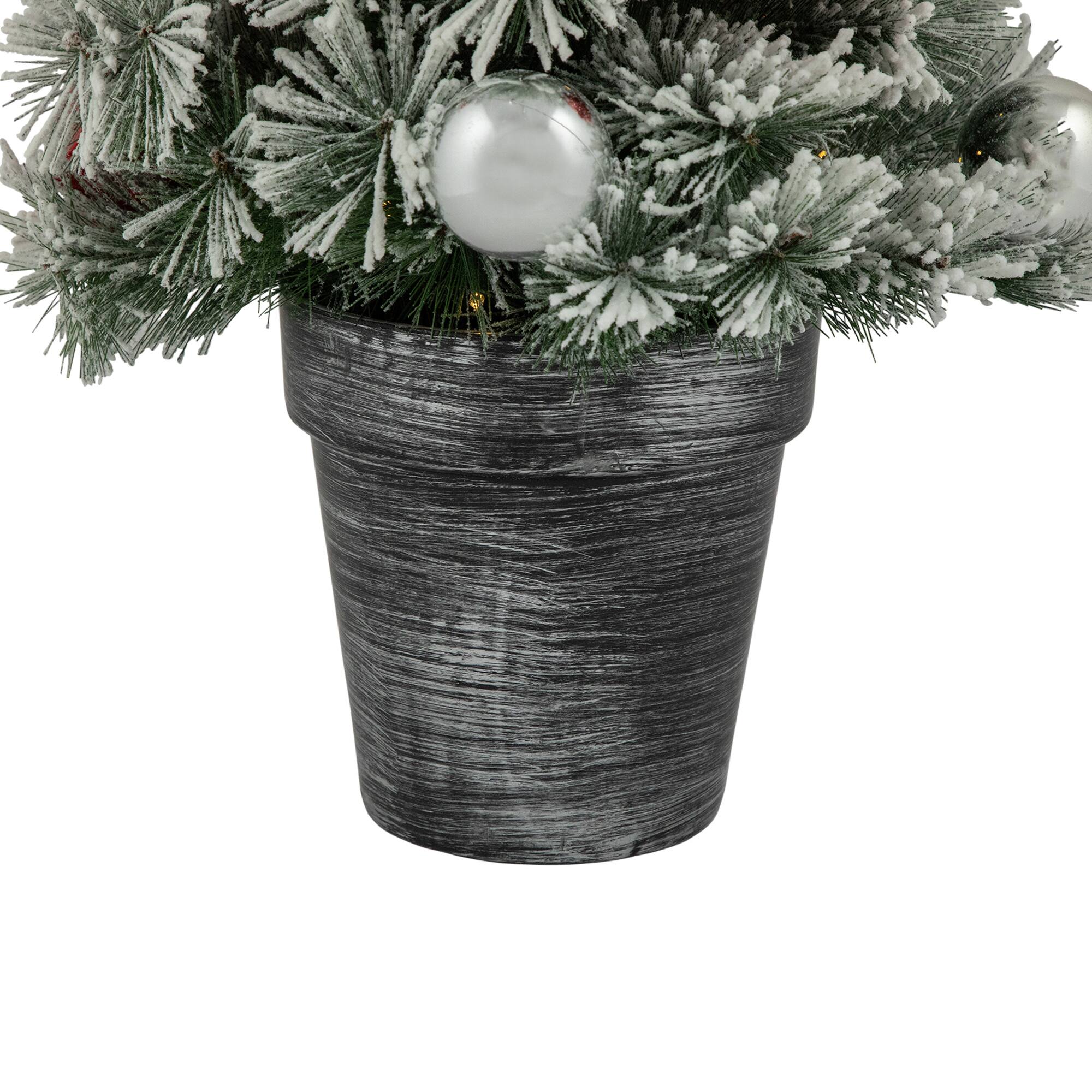 3ft. Pre-Lit Potted Snowy Bristle Pine Artificial Christmas Tree, Warm White LED Lights