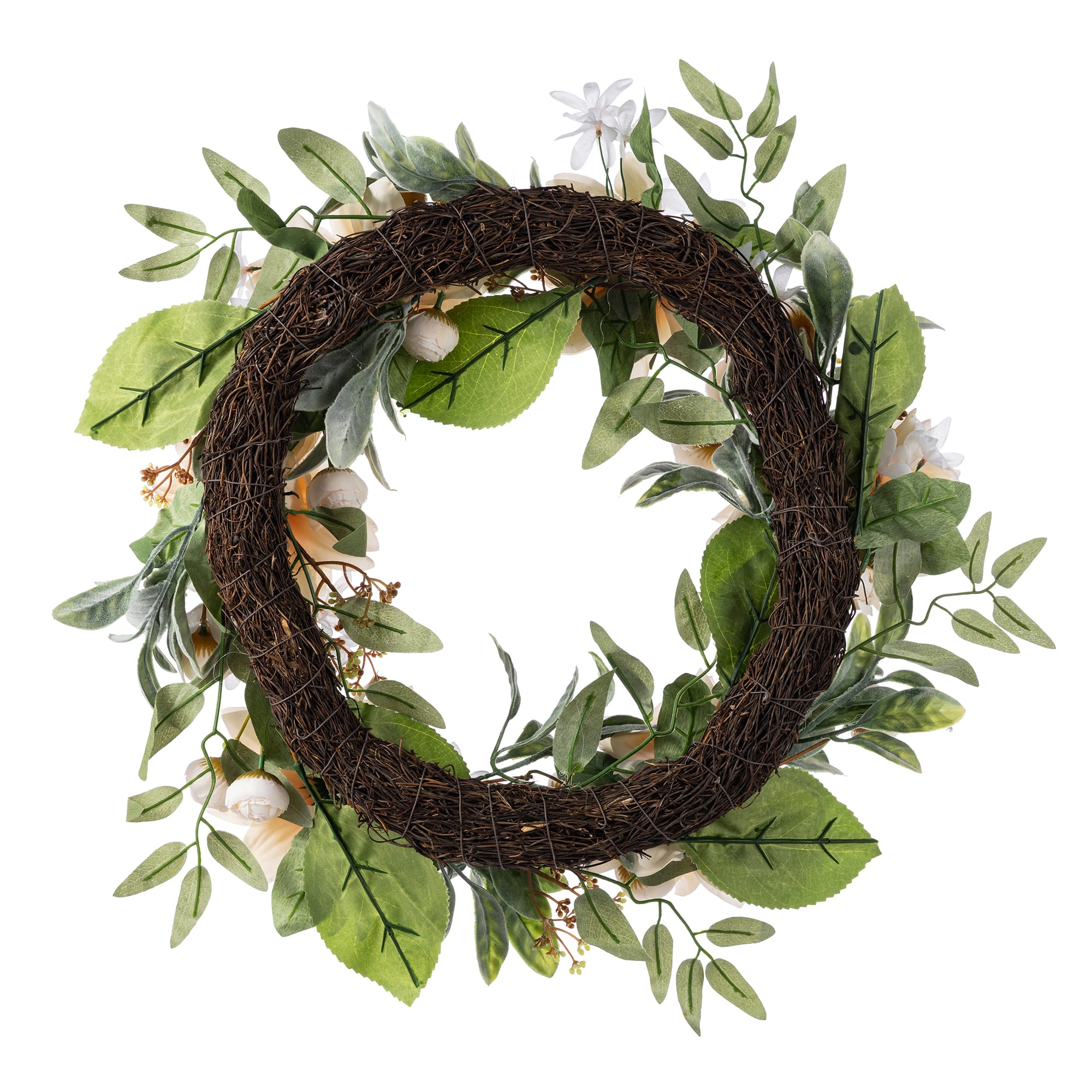 Glitzhome® 24" Peach Dahlia Floral Wreath with Black Metal Hanger