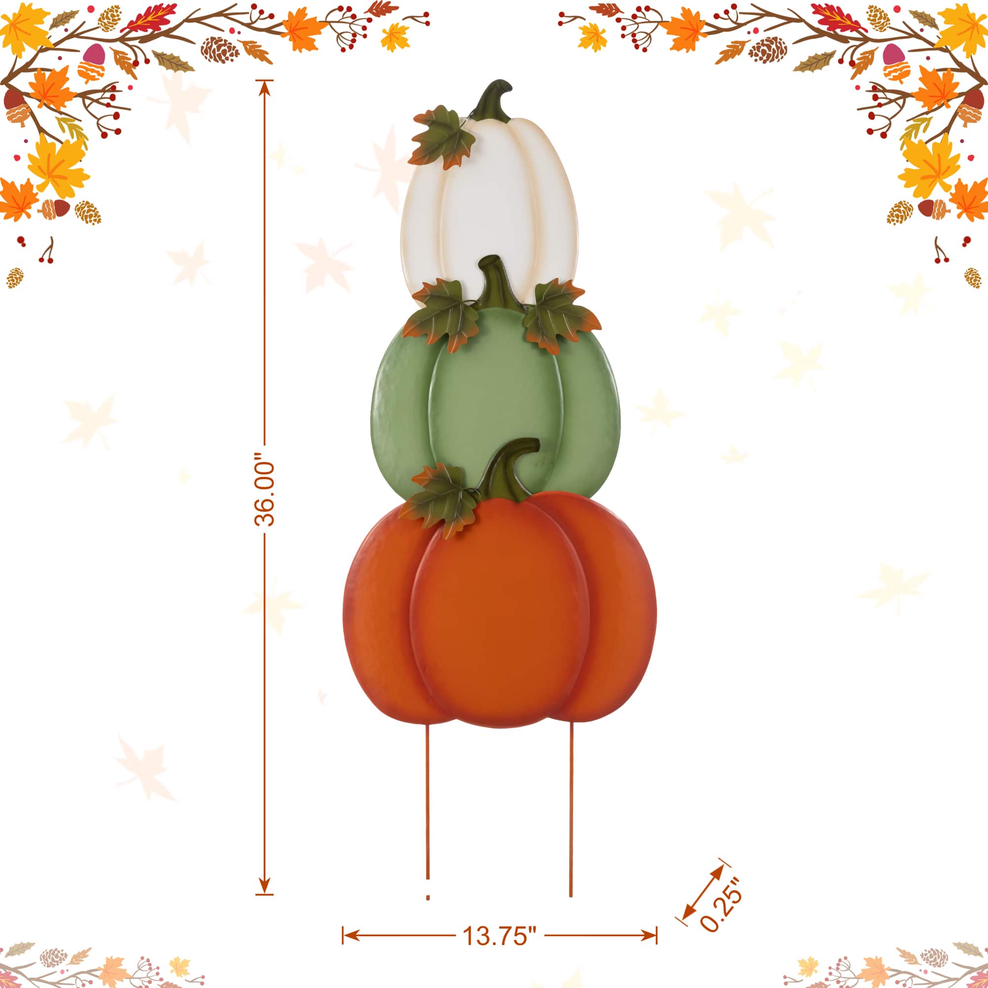 Glitzhome® Set of 3 Fall Stacked Pumpkin Metal Yard Stakes