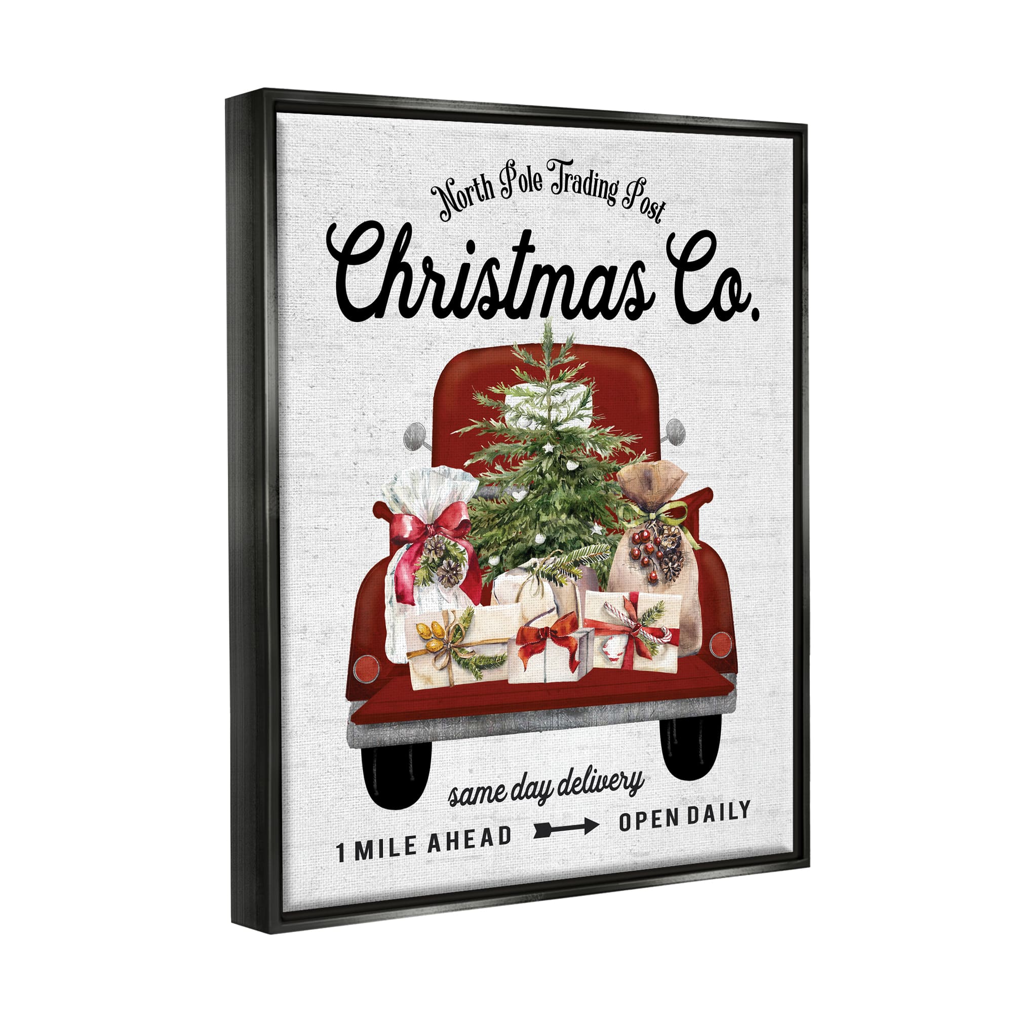 Stupell Industries North Pole Christmas Co. Sign Framed Floater Canvas Wall Art