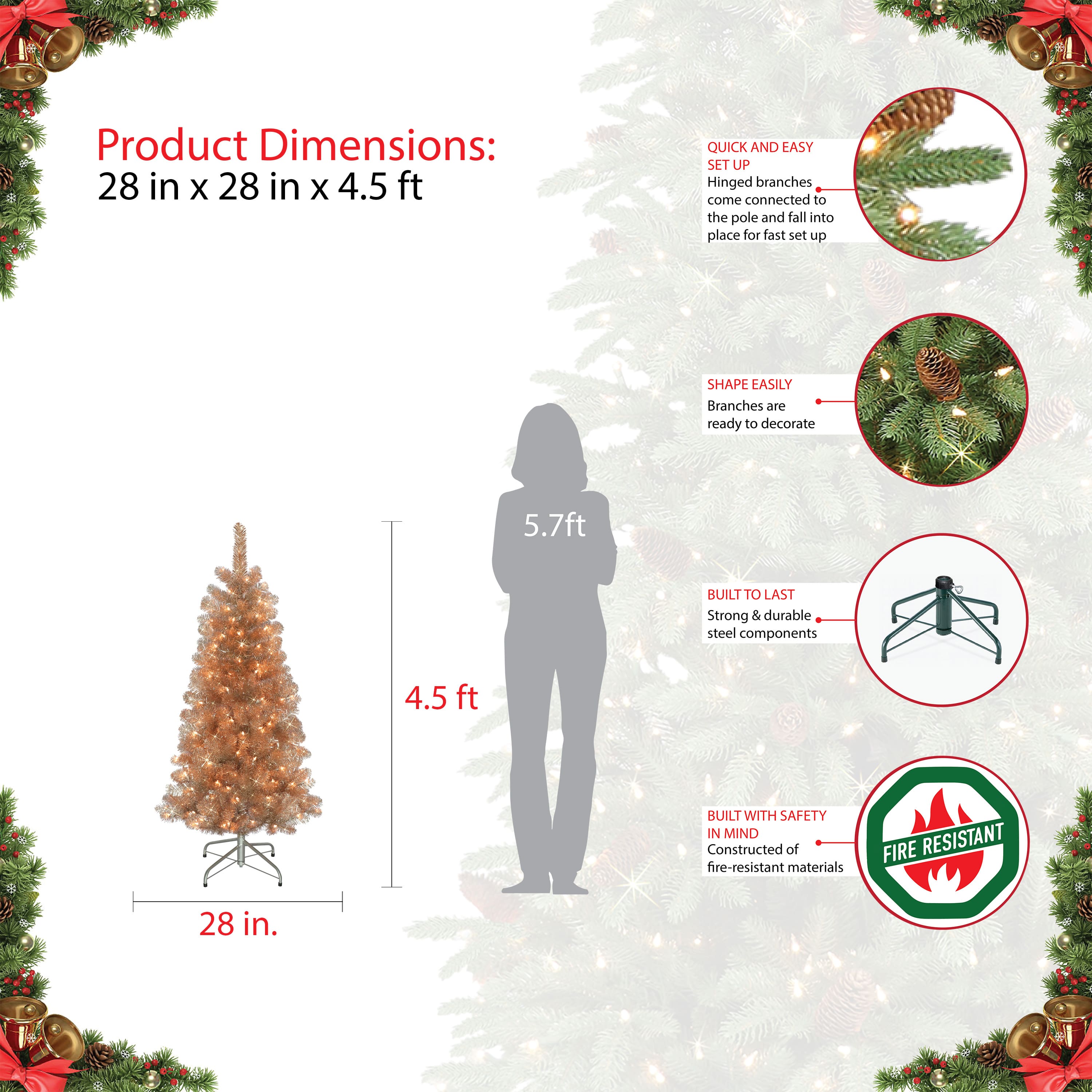 6 Pack: 4.5ft. Pre-Lit Flocked Portland Pine Pencil Artificial Christmas Tree, Clear Lights