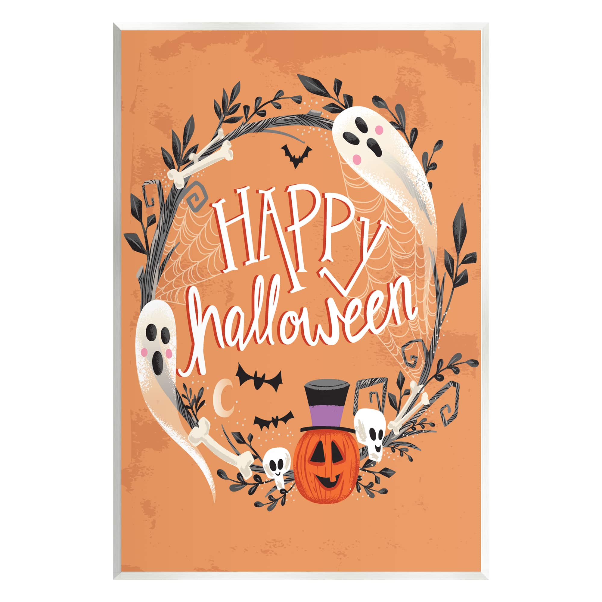 Stupell Industries Happy Haunts Halloween Wreath Wall Plaque Art