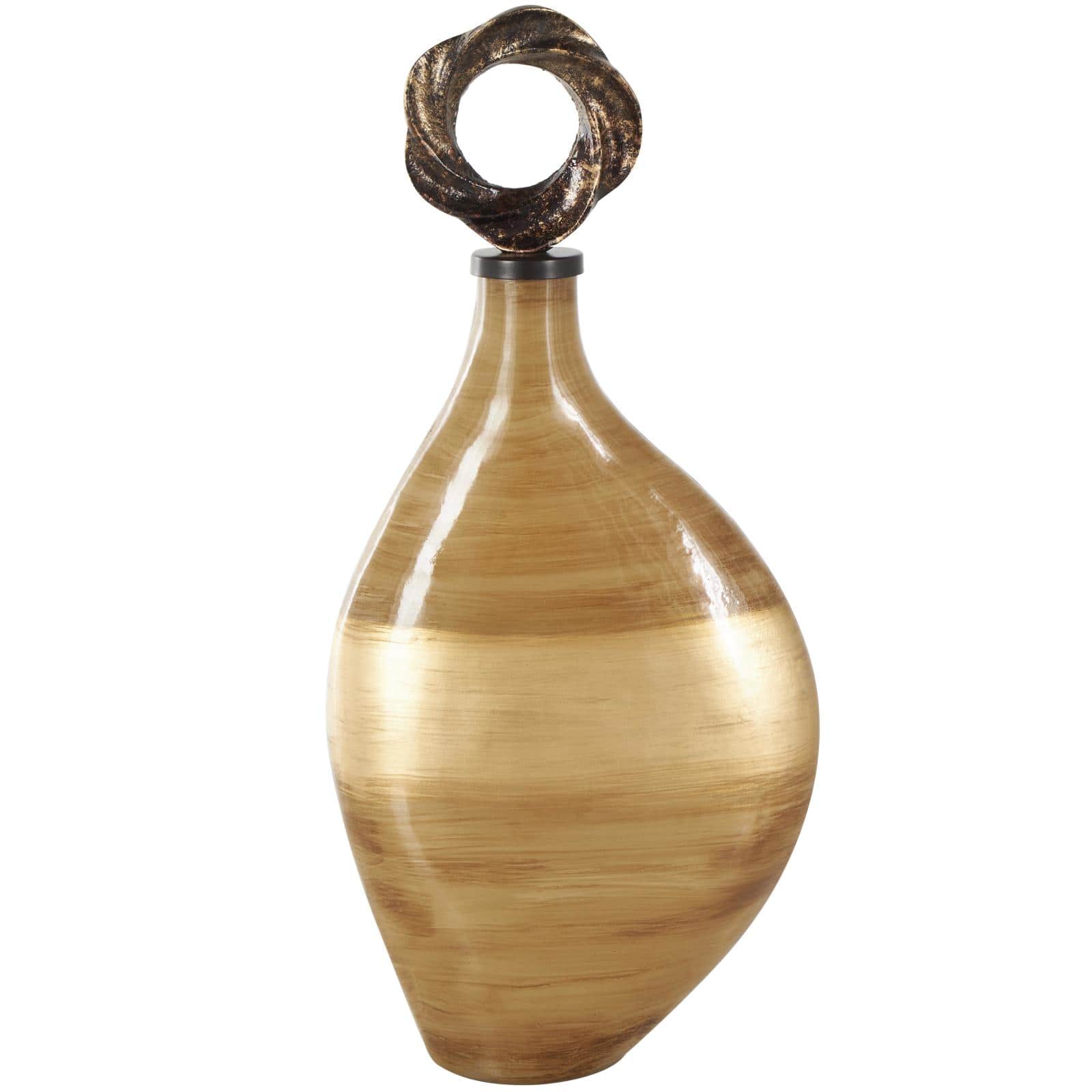 19" Light Brown, Gold & Bronze Glass Brushed Ombre Decorative Jars with Ring Top