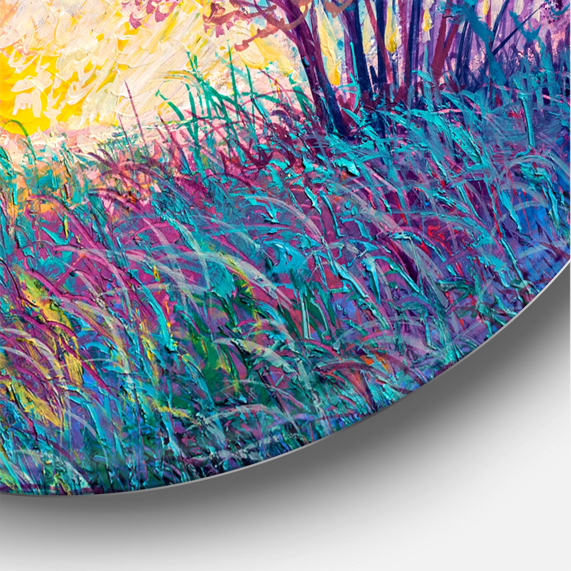 Designart - Sunset In Autumnal Landscape - Traditional Metal Circle Wall Art