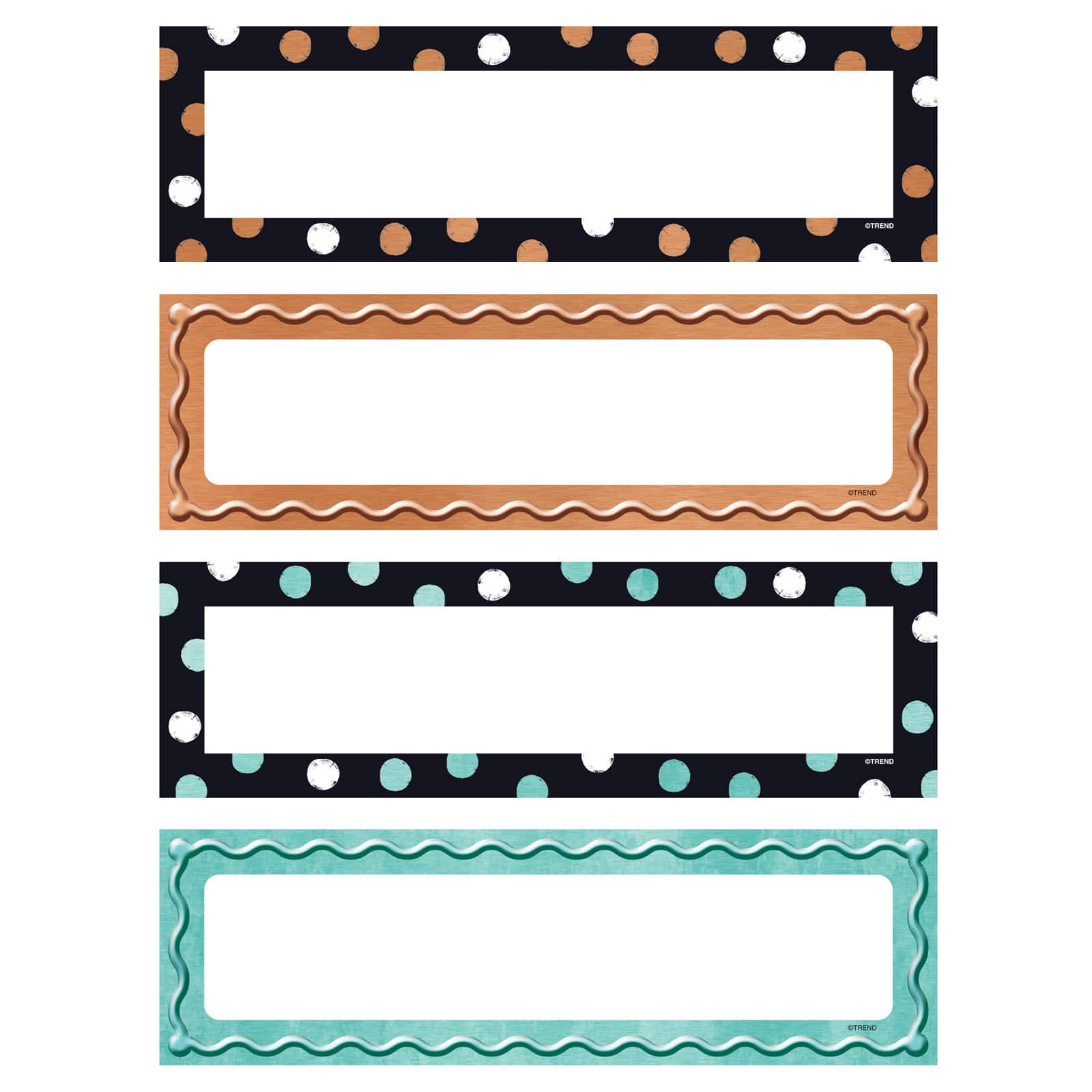 Trend Enterprises® I Heart Metal™ Dots & Embossed Desk Toppers® Name Plates Variety Pack, 6 Packs of 32