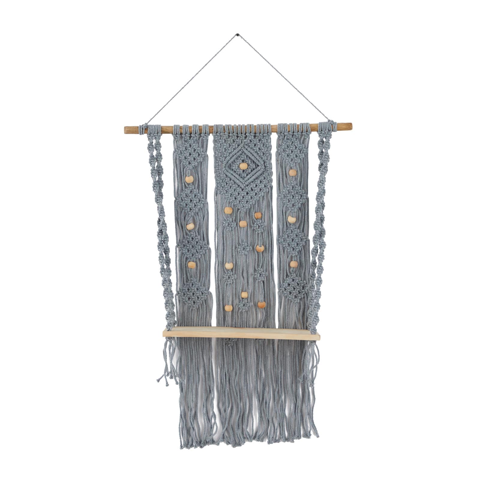 Gray Cotton Handmade Macrame 1 Shelf Wall Shelf 25" x 6" x 46"