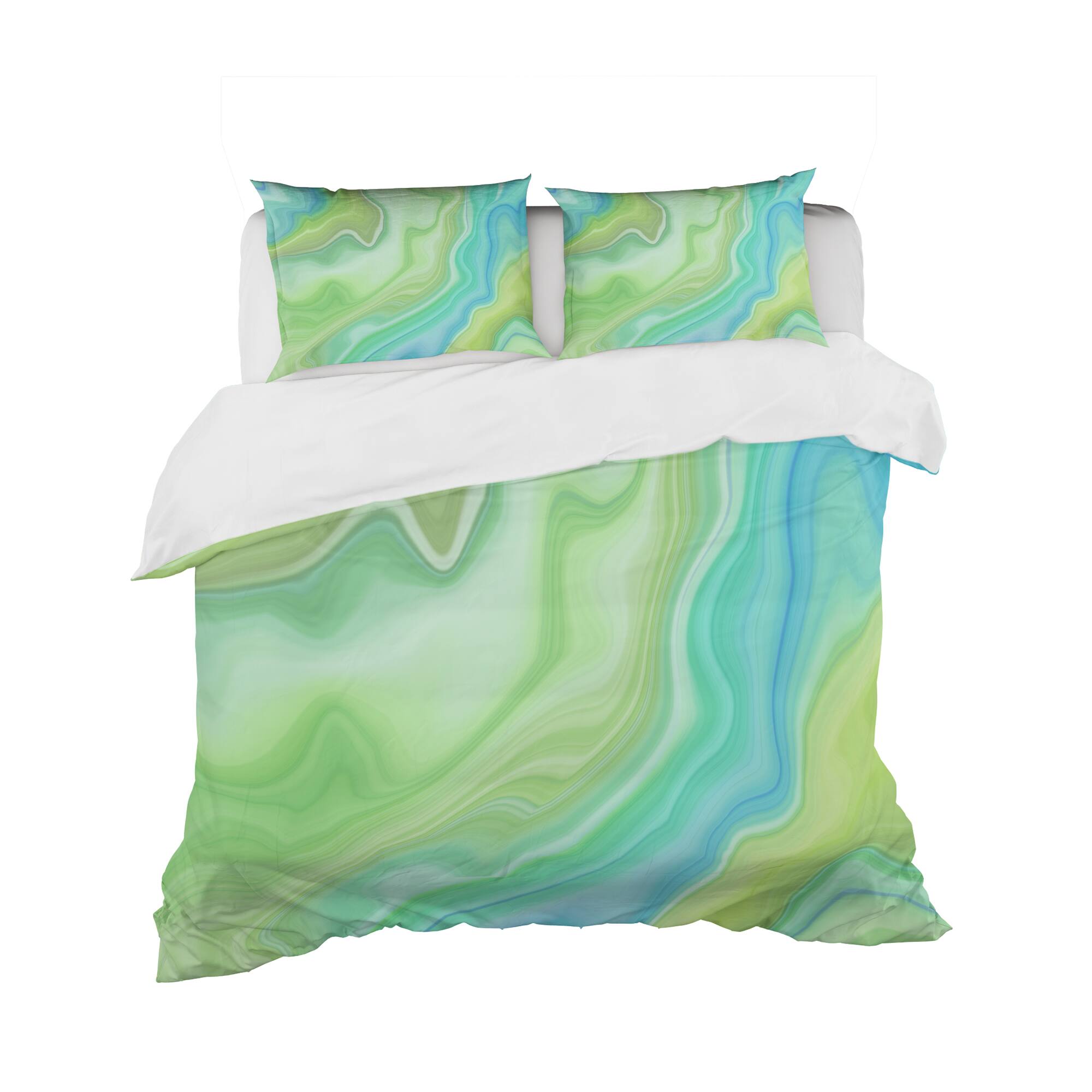 Designart 'Marbled Colours in Shades of Green and Blue' Modern & Contemporary Bedding Set - Duvet Cover & Shams