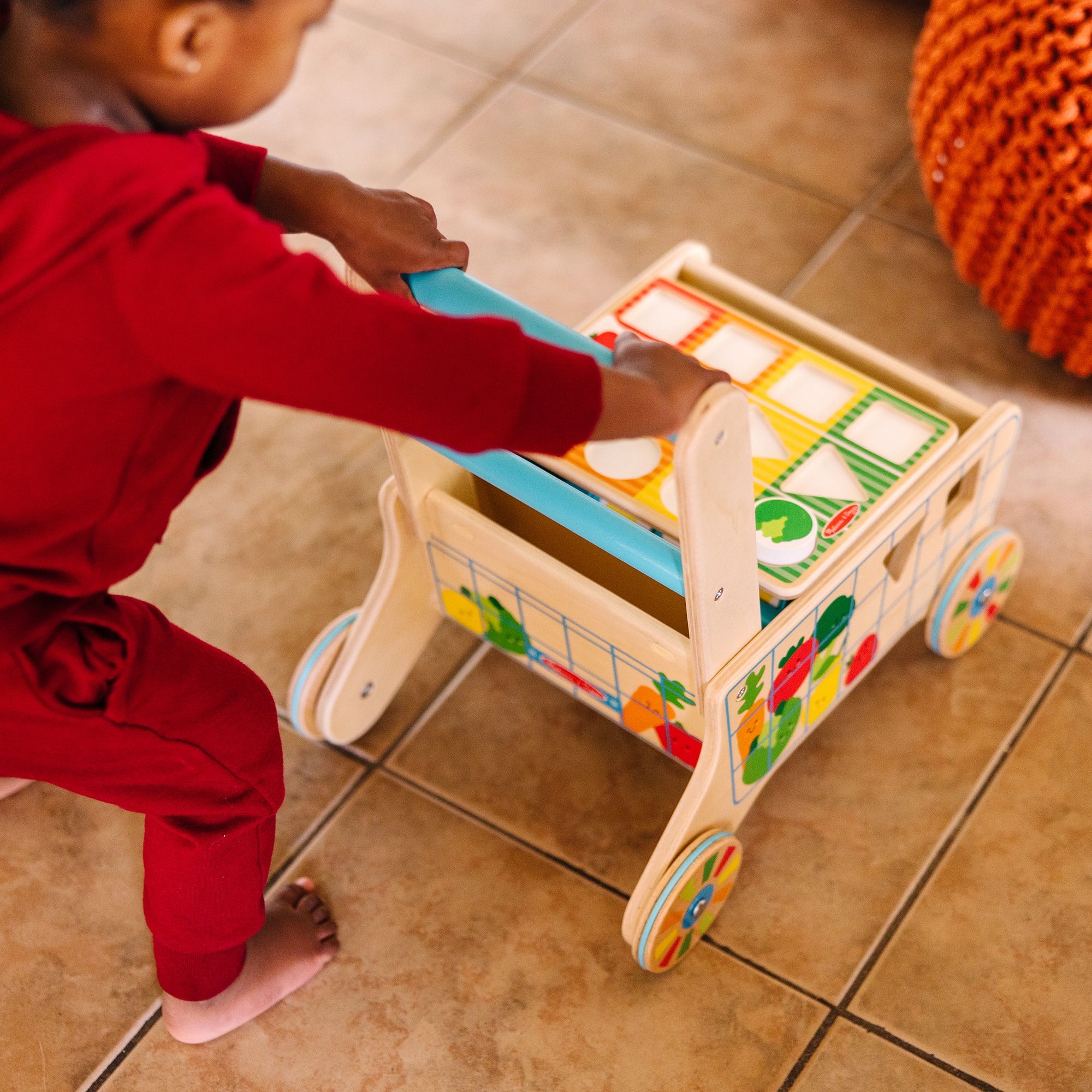 Melissa & Doug® Wooden Shape Sorting Grocery Cart Push Toy Set