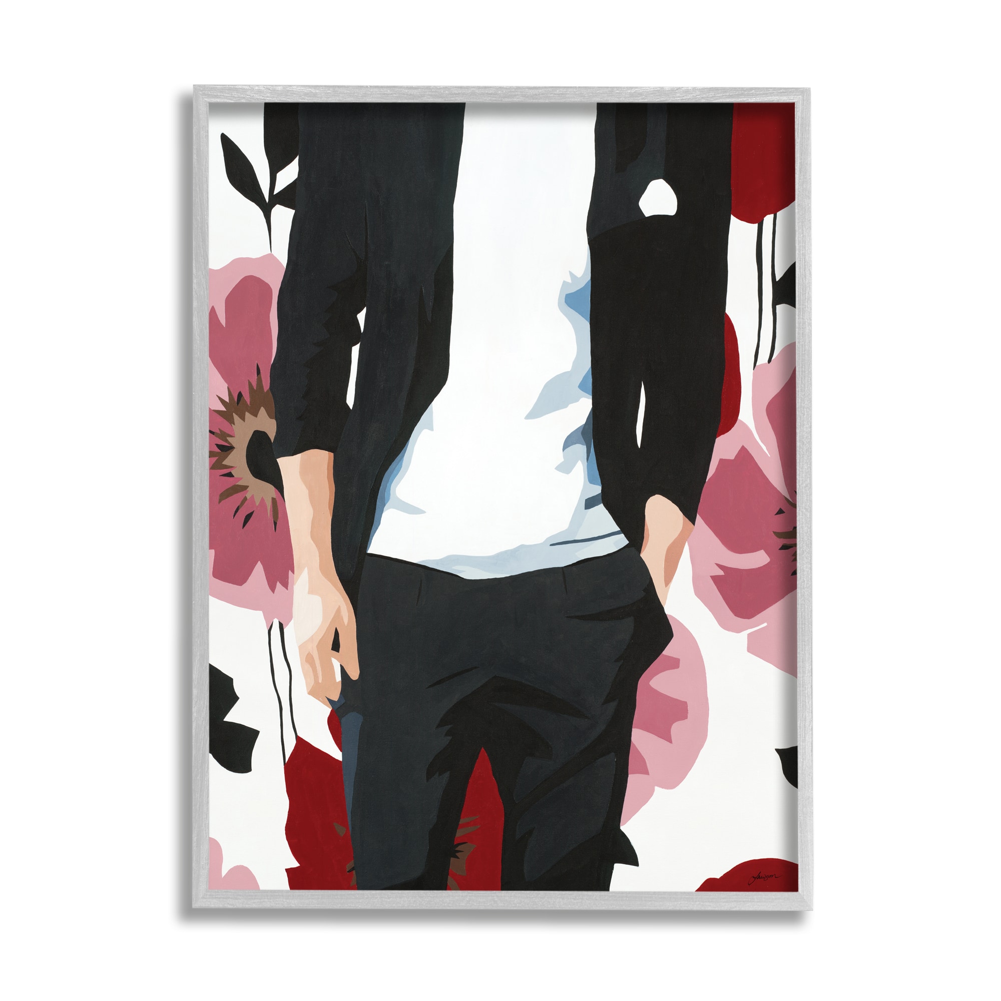 Stupell Industries Men's Casual Fashion Suit Pink Floral Pattern in Gray Frame Wall Art