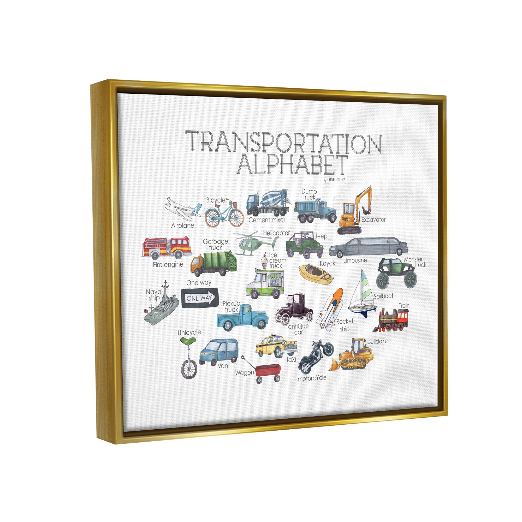 Stupell Industries Kids Educational Transportation Alphabet Framed Floater Canvas Wall Art