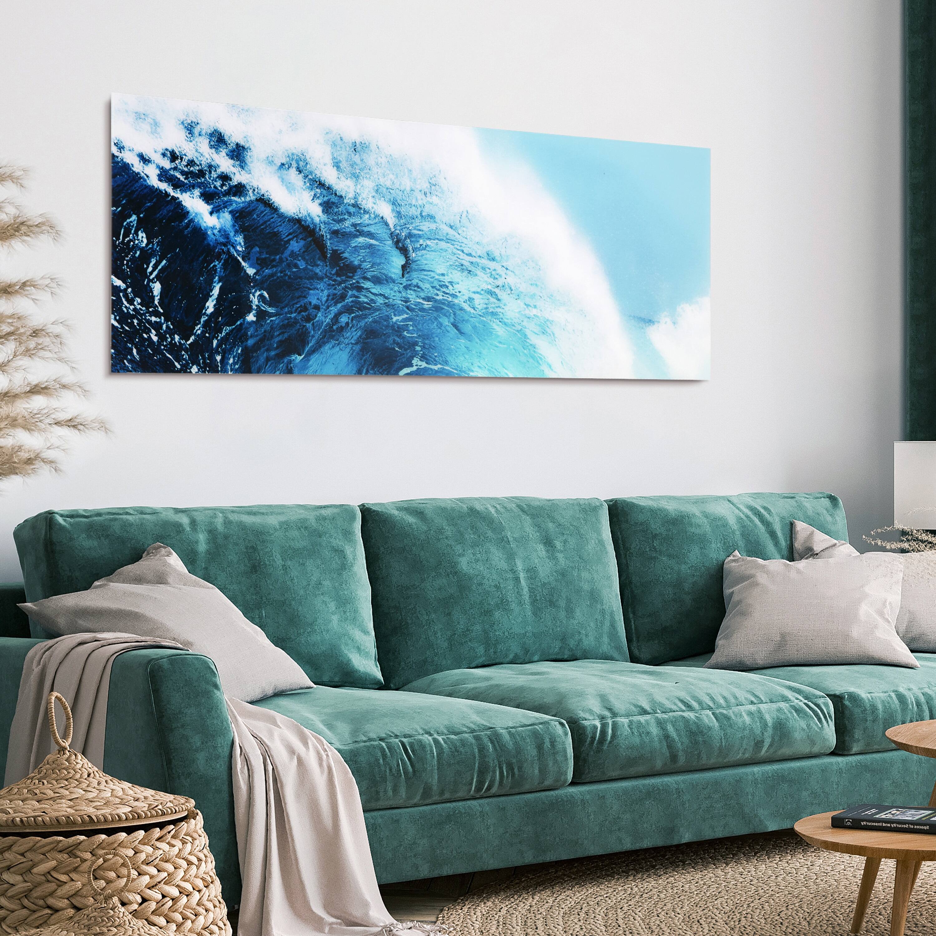 Empire Art Direct 24" x 63" Blue Wave 1 Frameless Free Floating Printed Tempered Glass Wall Art
