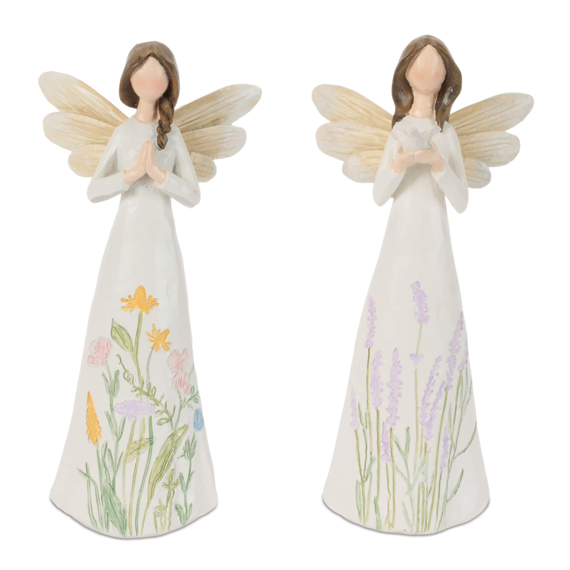 Melrose 9" Etched Floral Angel Figurine Set