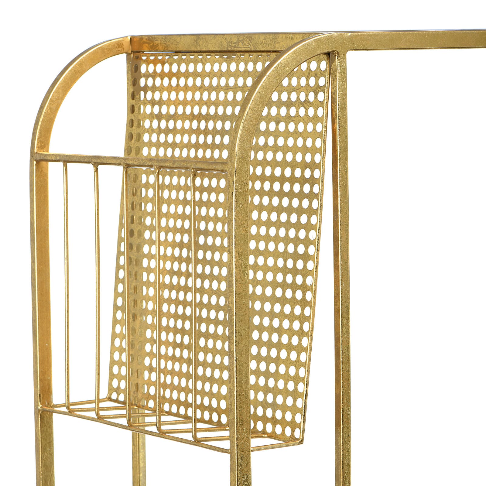 Hello Honey® 28'' Gold Metal Side Table with Magazine Rack and Glass Top