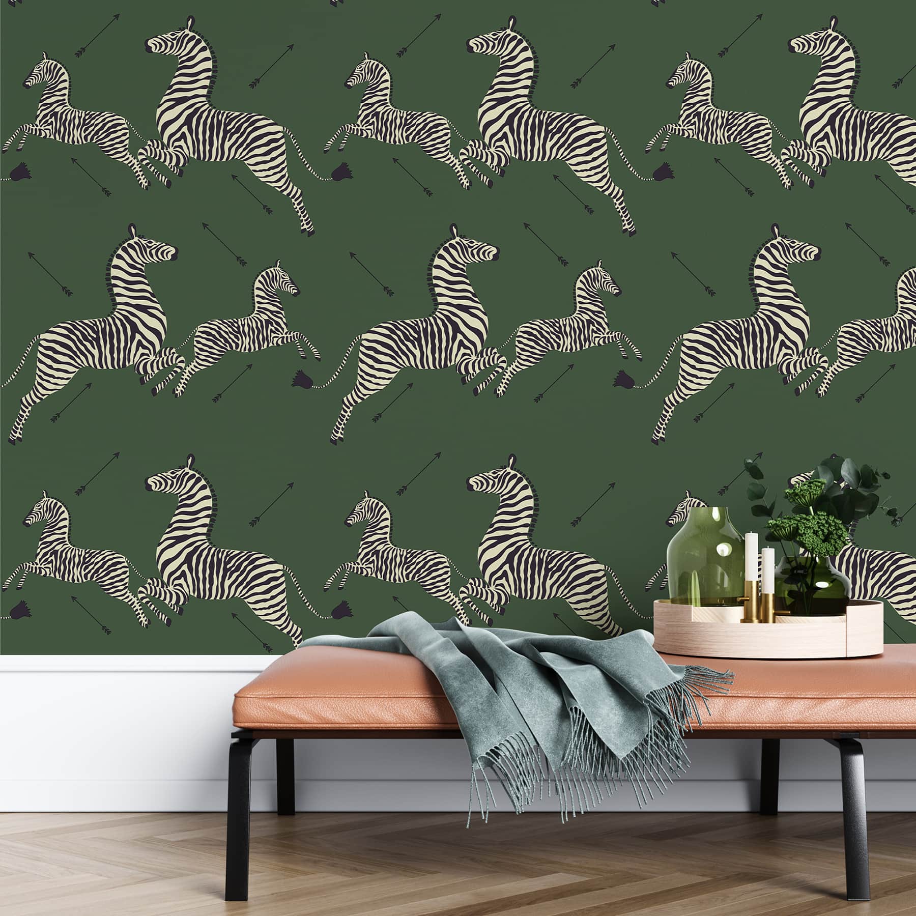 Scalamandre Serengeti Green Zebra Safari Peel & Stick Wallpaper