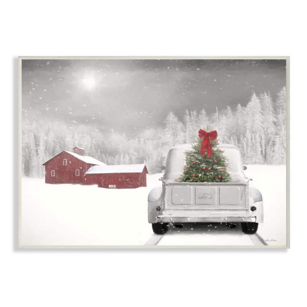 Stupell Industries Christmas Tree at Twilight Snowy Holiday Scene Wood Wall Plaque