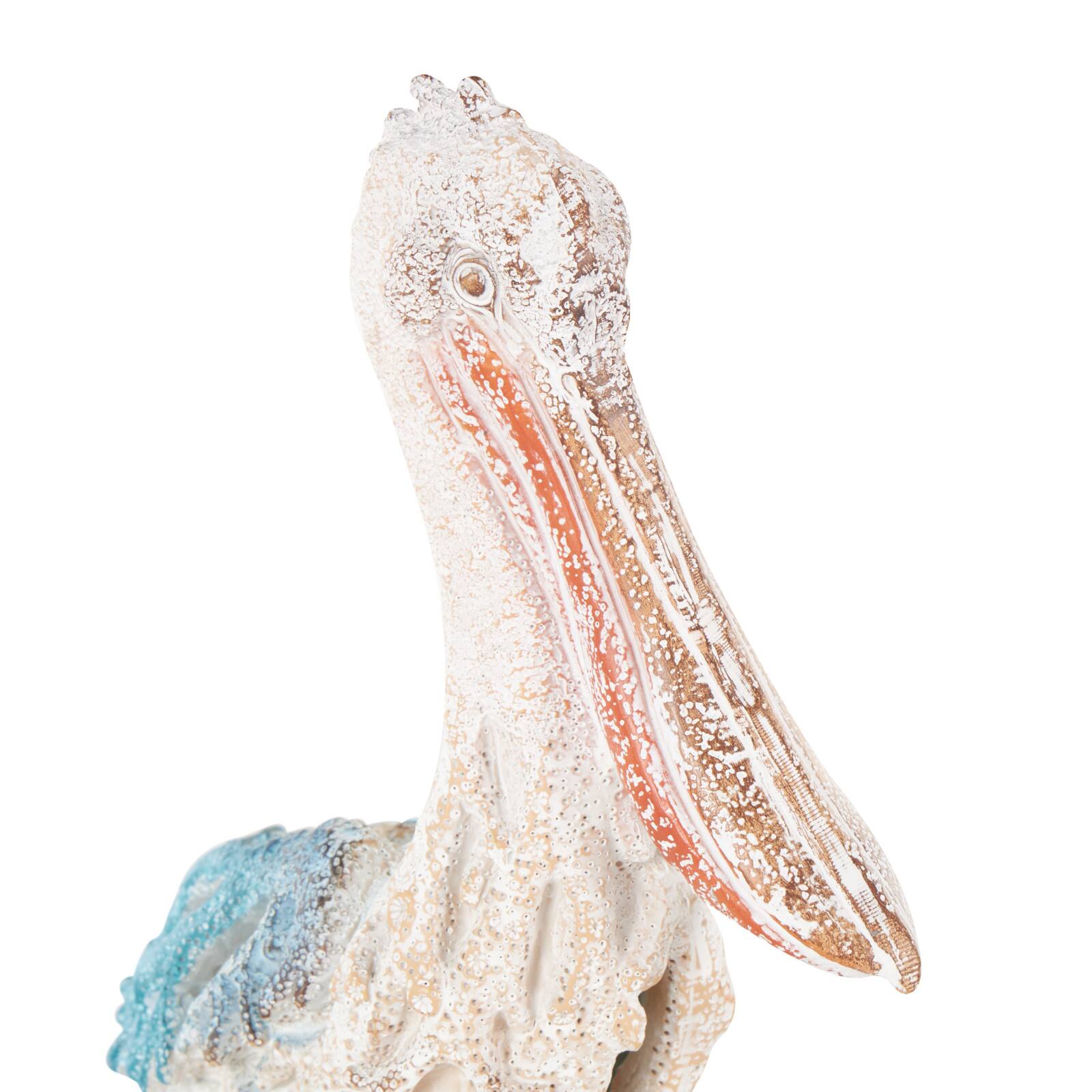 13.25" Pelican Textured Decorative Sculpture with Feathers & Round Blocks
