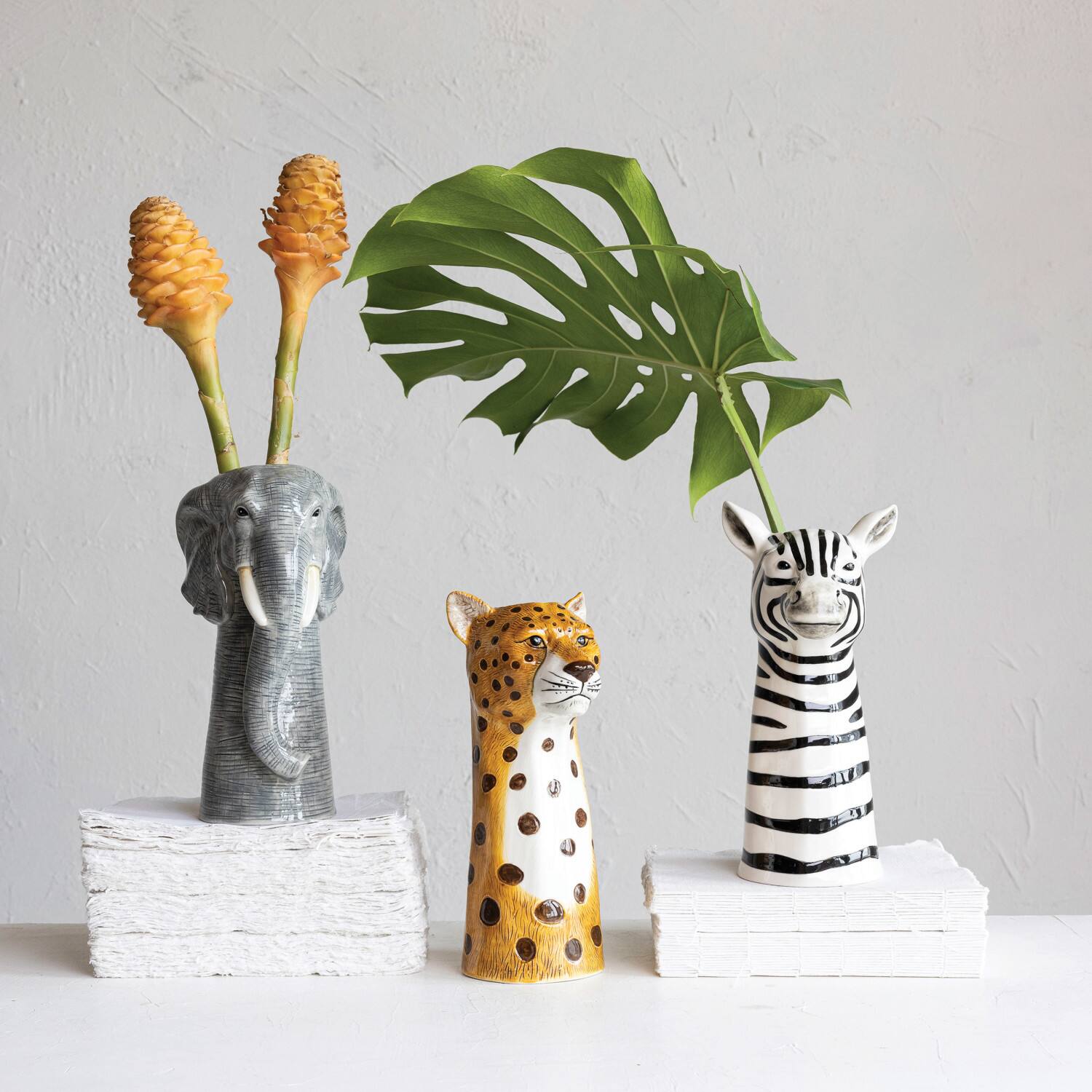 Hello Honey® 11.5" White & Black Hand-Painted Decorative Stoneware Zebra Vase