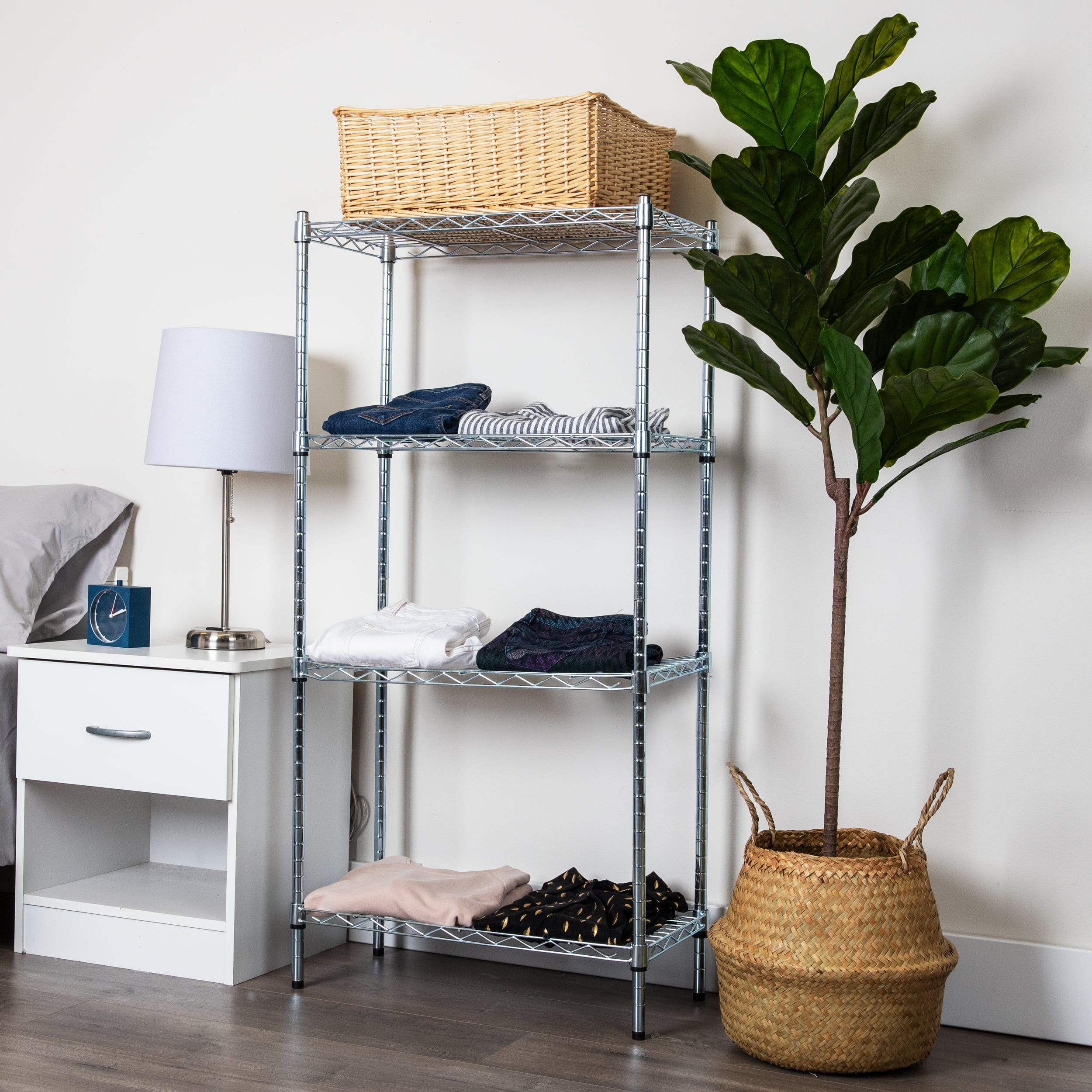 Mind Reader Alloy Collection Silver Adjustable 4-Tier Industrial Metal Storage Shelf
