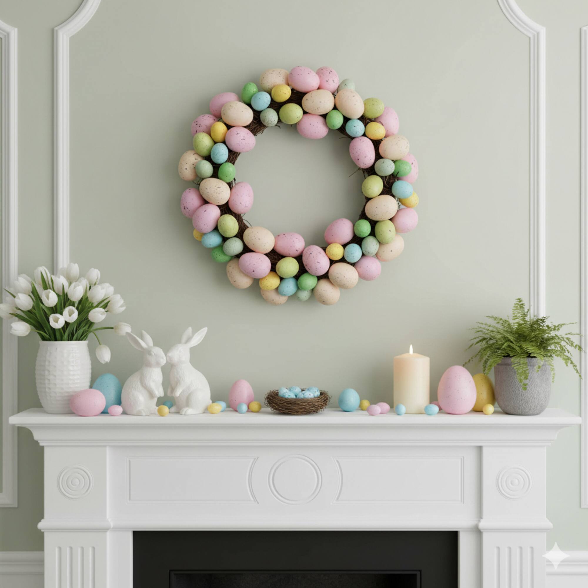 13" Pastel Artificial Easter Egg Wreath