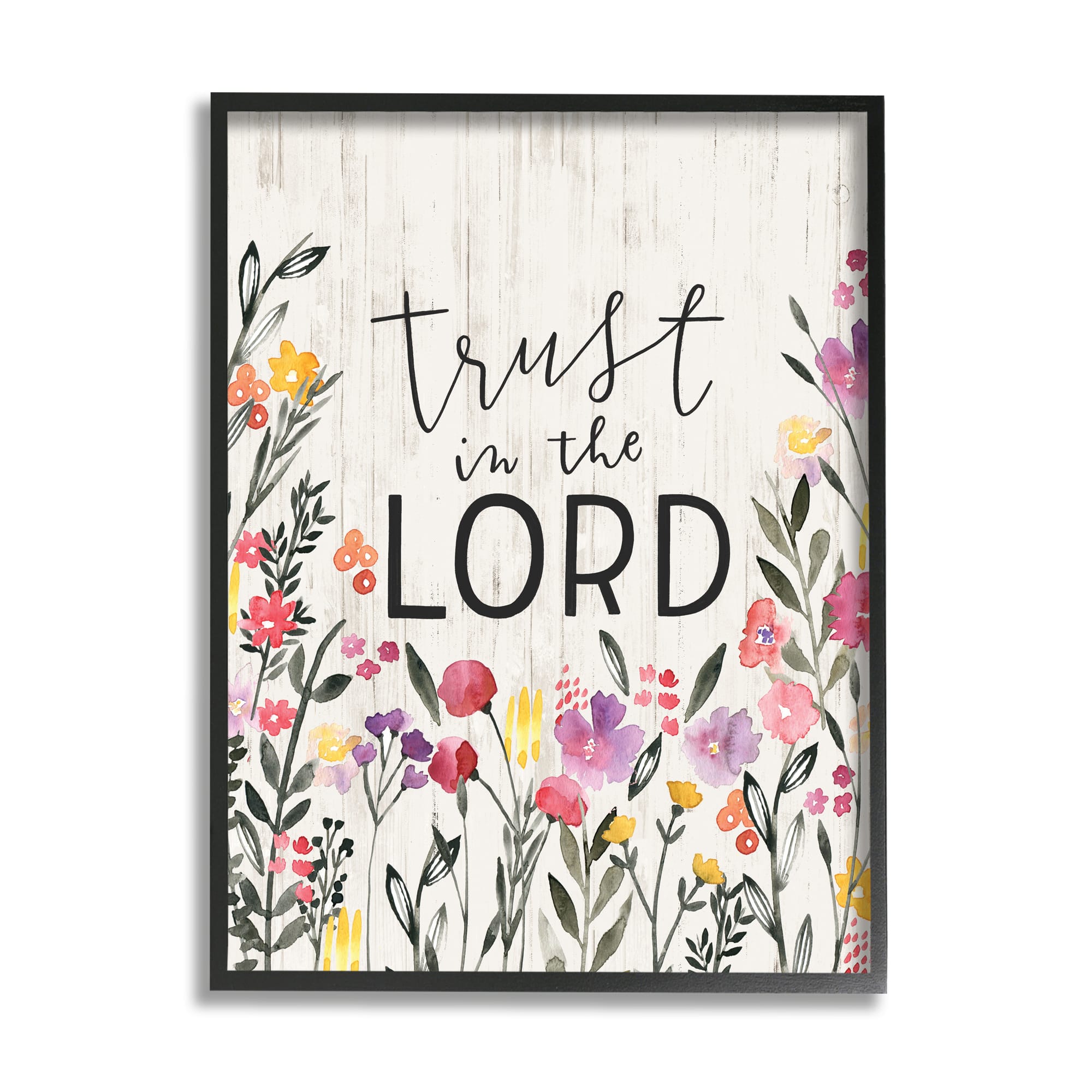 Stupell Industries Trust in the Lord Proverb Spring Watercolor Flowers in Frame Wall Art