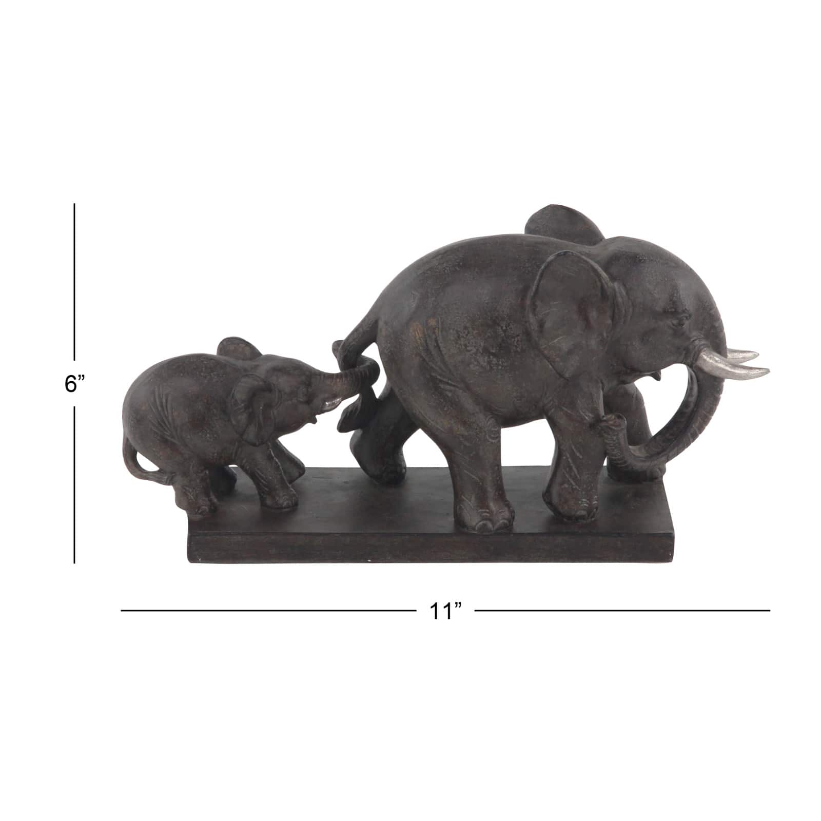 11" Brown Eclectic Polystone Elephant Sculpture