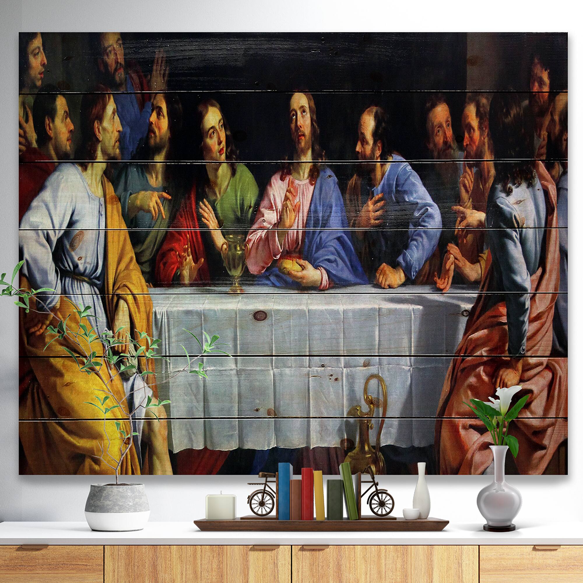 Designart - The Last Supper - Religious Print on Natural Pine Wood