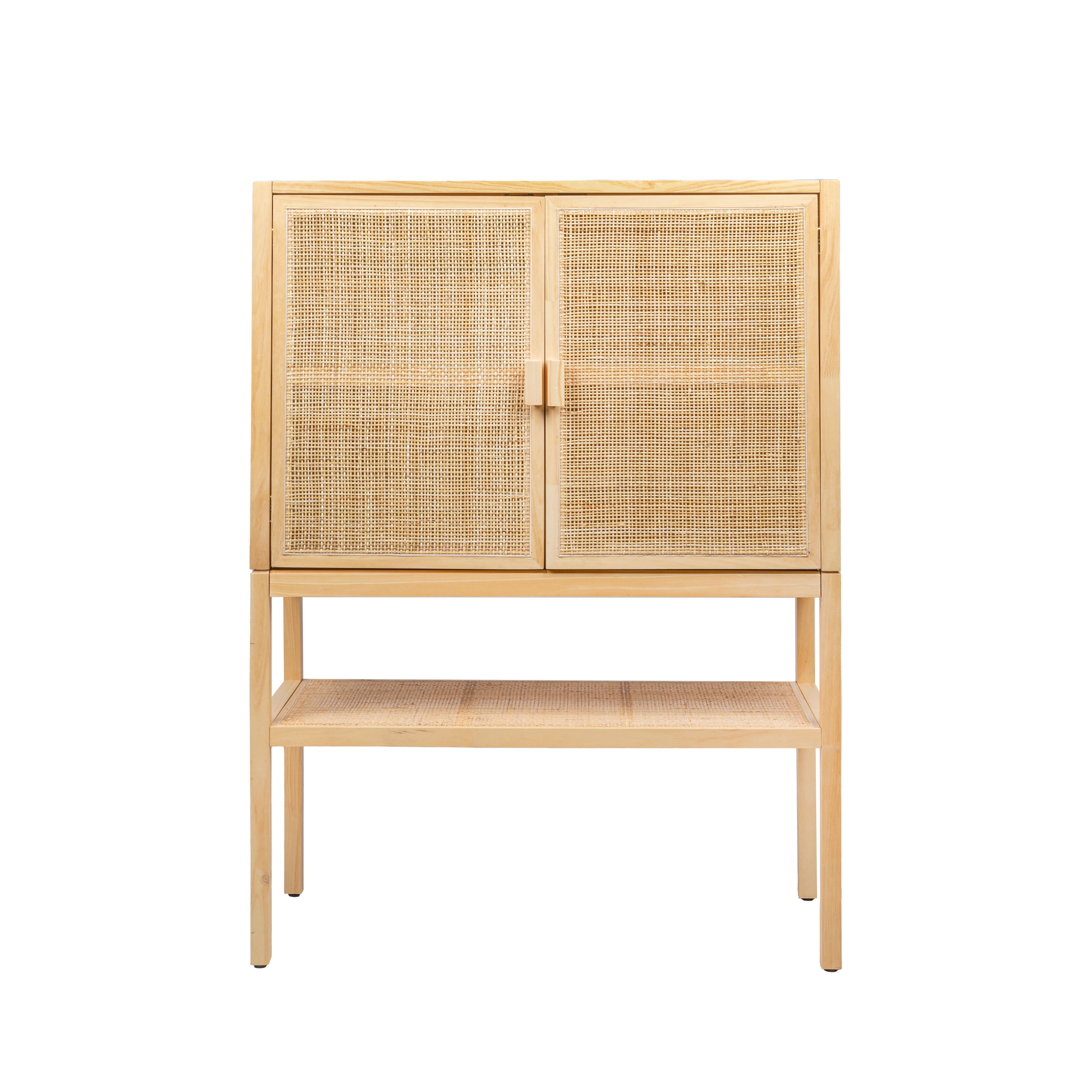 Hello Honey® 47" Boho Woven Rattan and Wood Cabinet with Doors, Shelf, and Interior Storage Compartments