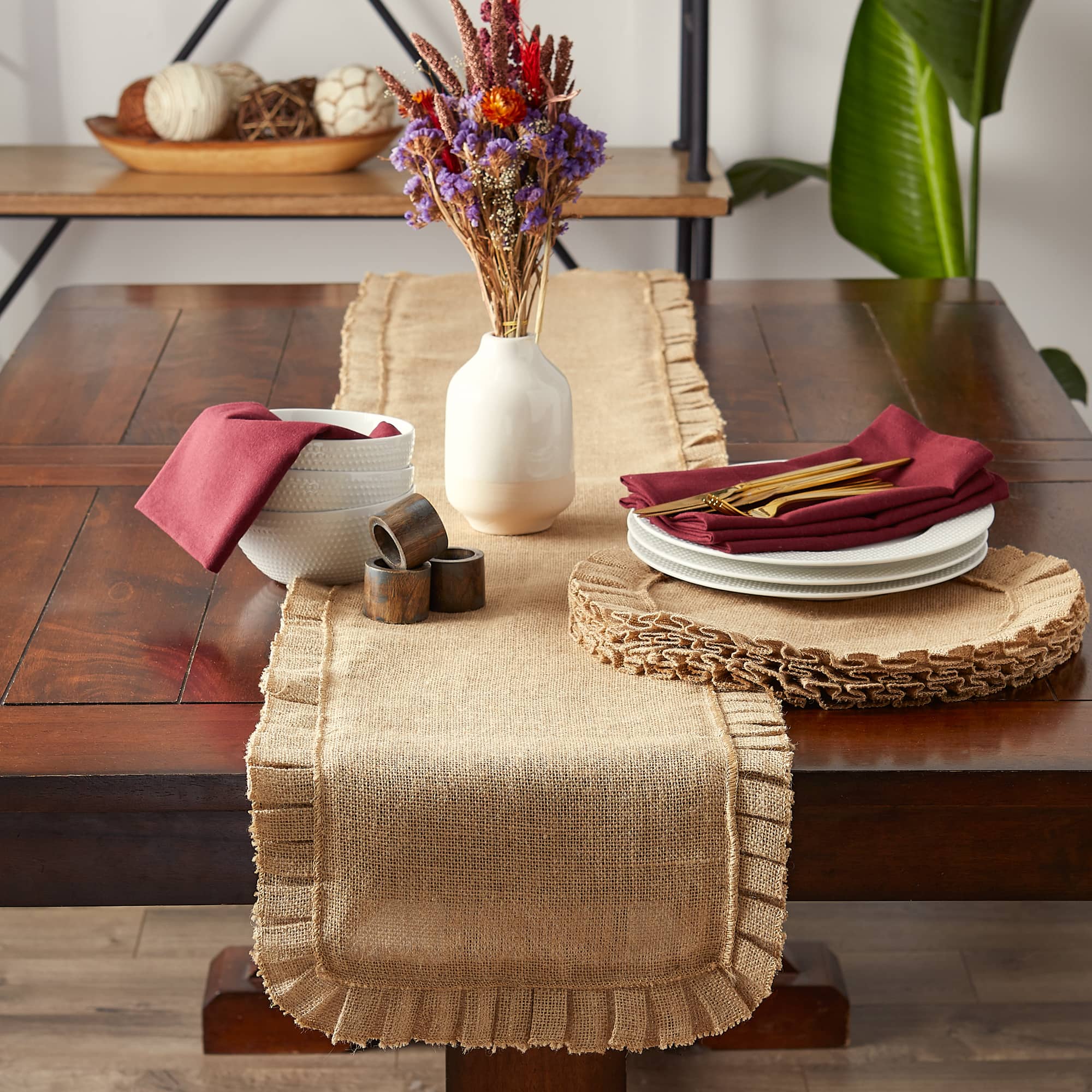 DII® Natural Ruffle Trim Jute Table Runner