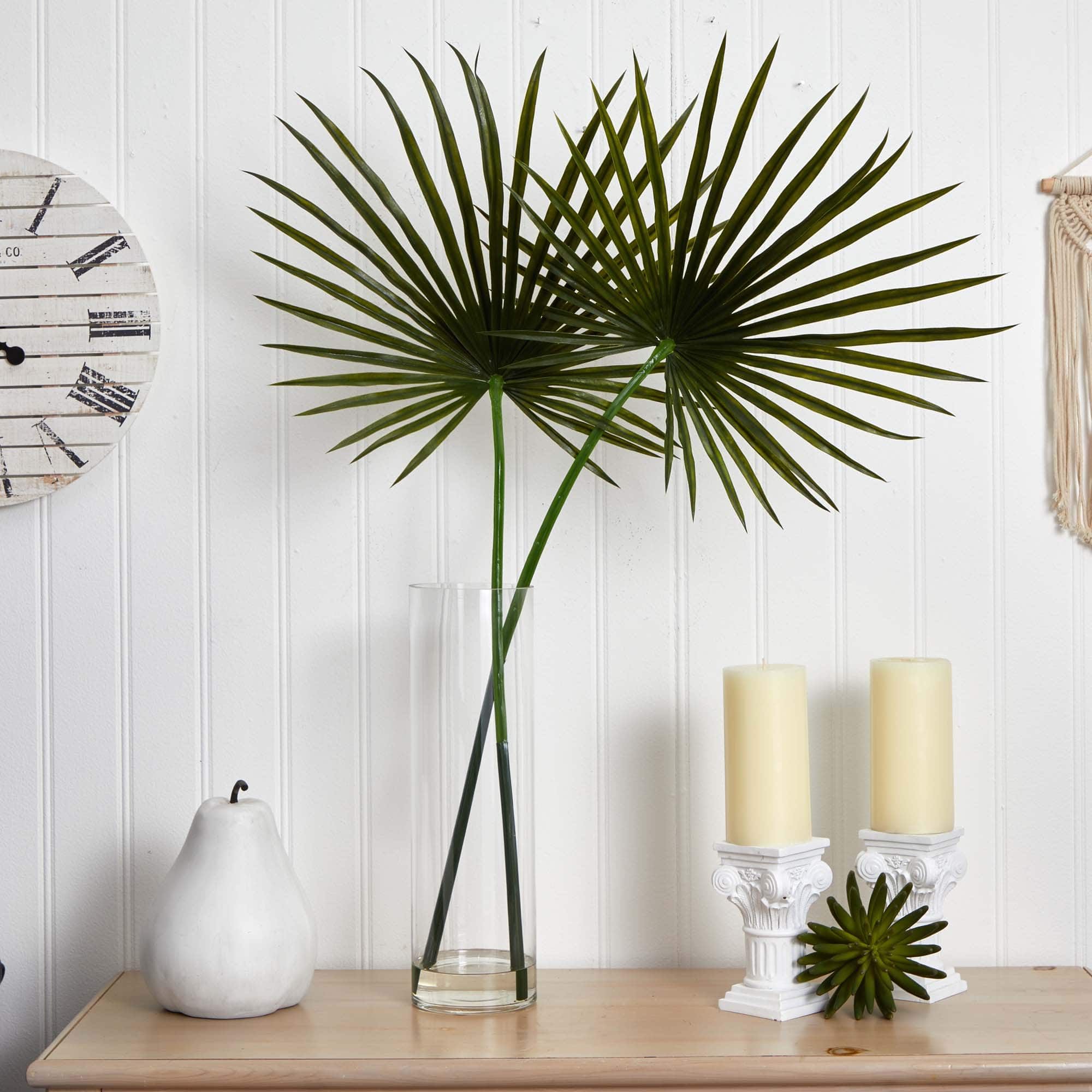4ft. Green Fan Palm Arrangement in Glass Vase