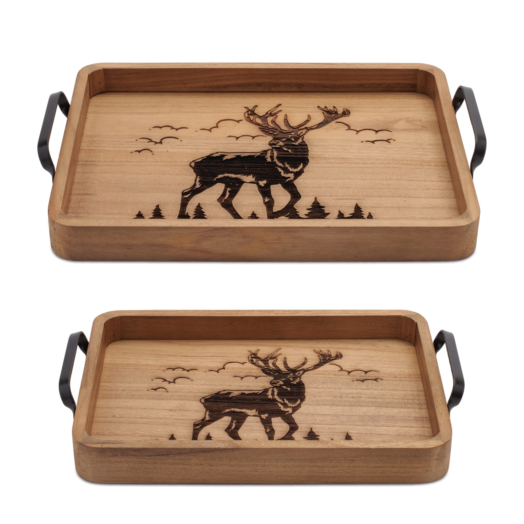 Melrose Brown Rectangular Woodland Deer Trays Set