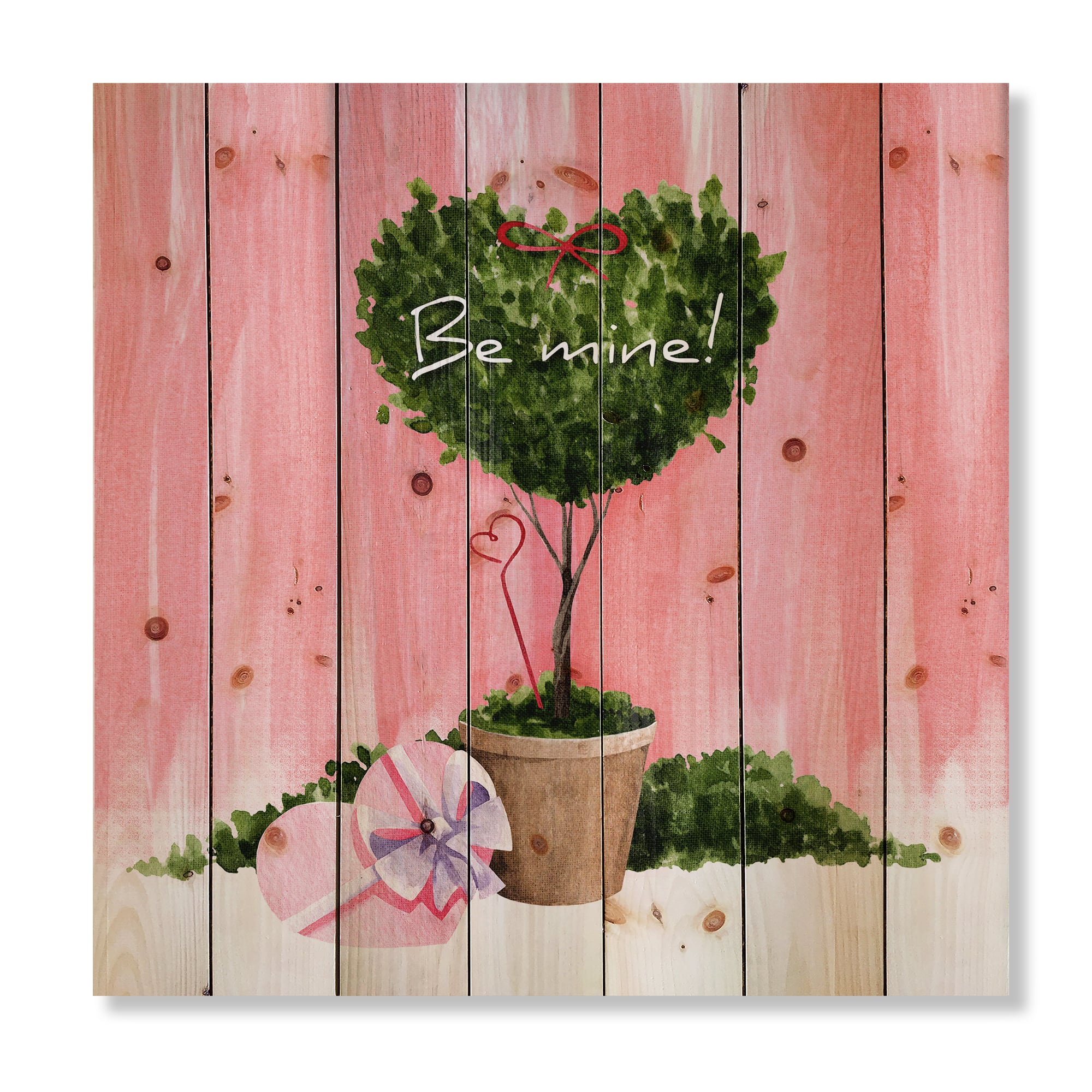 Designart - Heart Shaped Valentine House Plant - Farmhouse Print on Natural Pine Wood