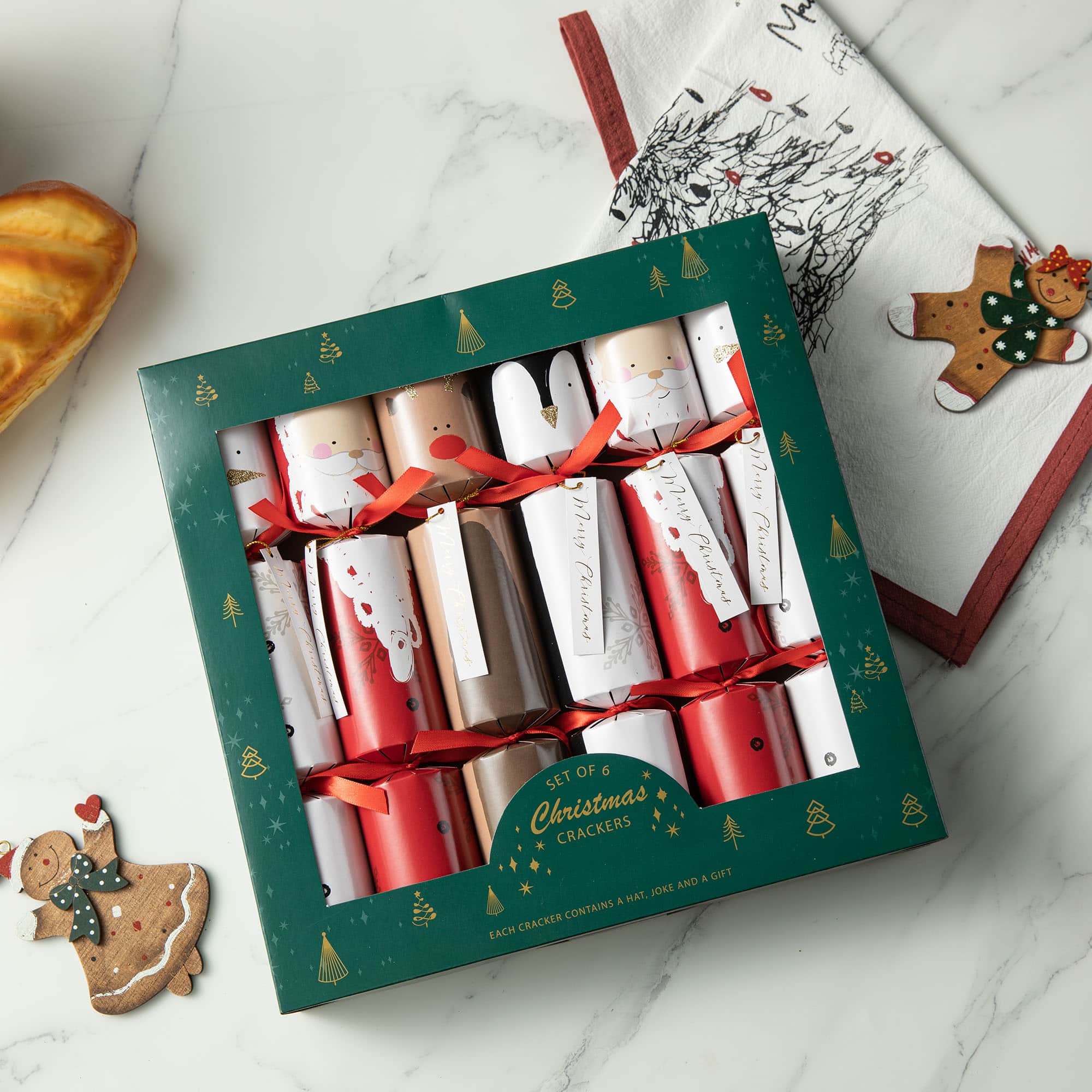 Glitzhome® 12" Christmas Santa, Snowman, Penguin & Reindeer Party Cracker with Gift Contents, 6ct.