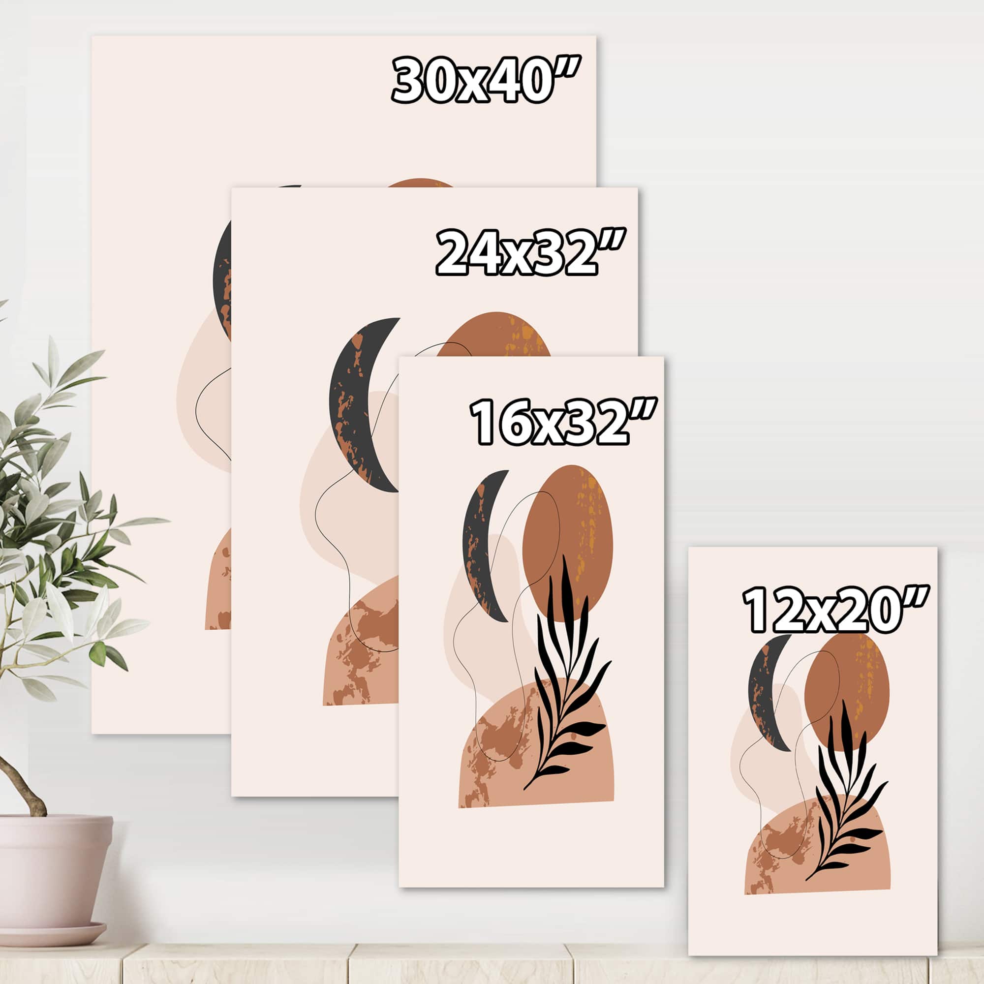 Designart - Moon & Sun Shapes In Retro Terracotta Tones I - Modern Canvas Wall Art Print