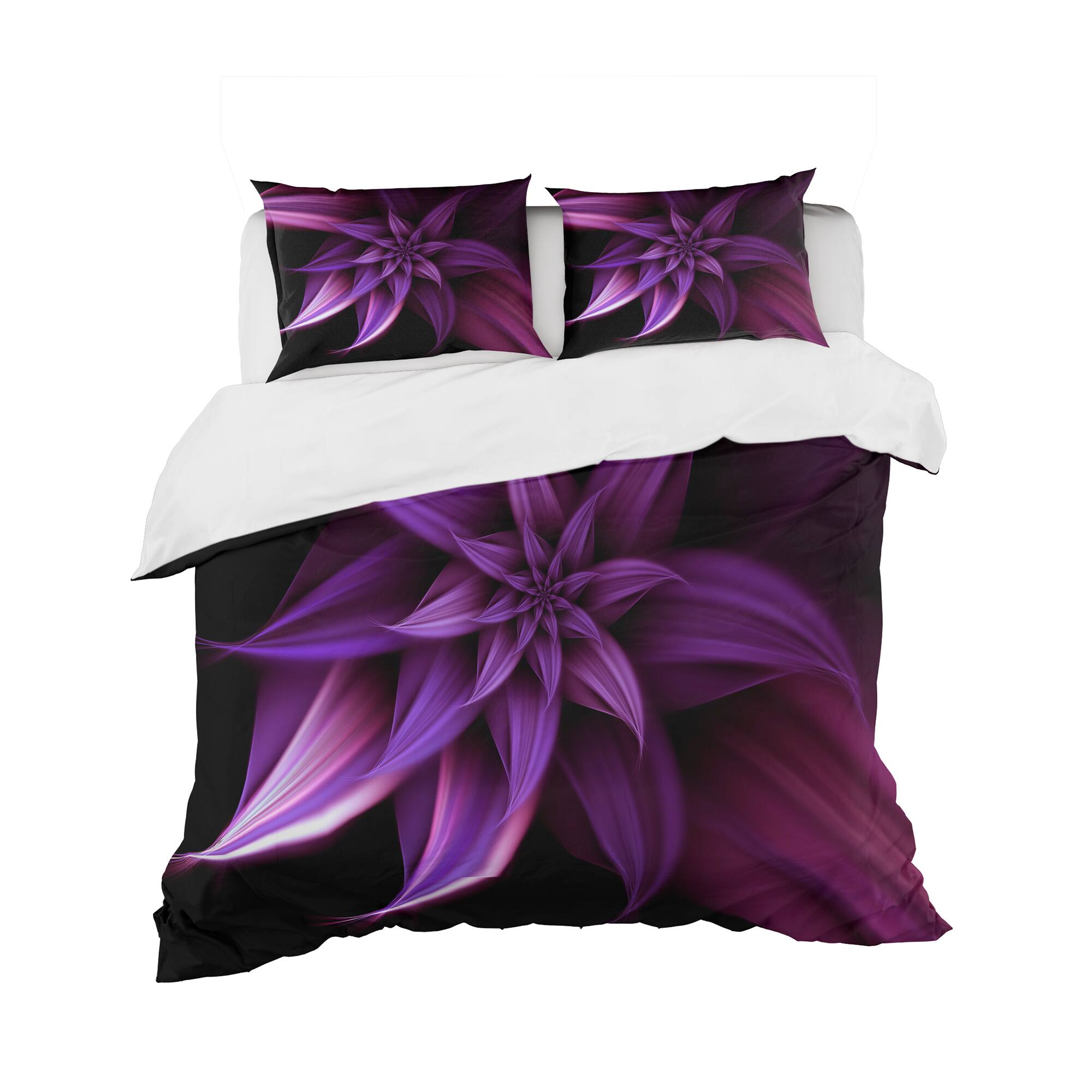 Designart 'Fractal Flower Purple' Modern & Contemporary Bedding Set - Duvet Cover & Shams