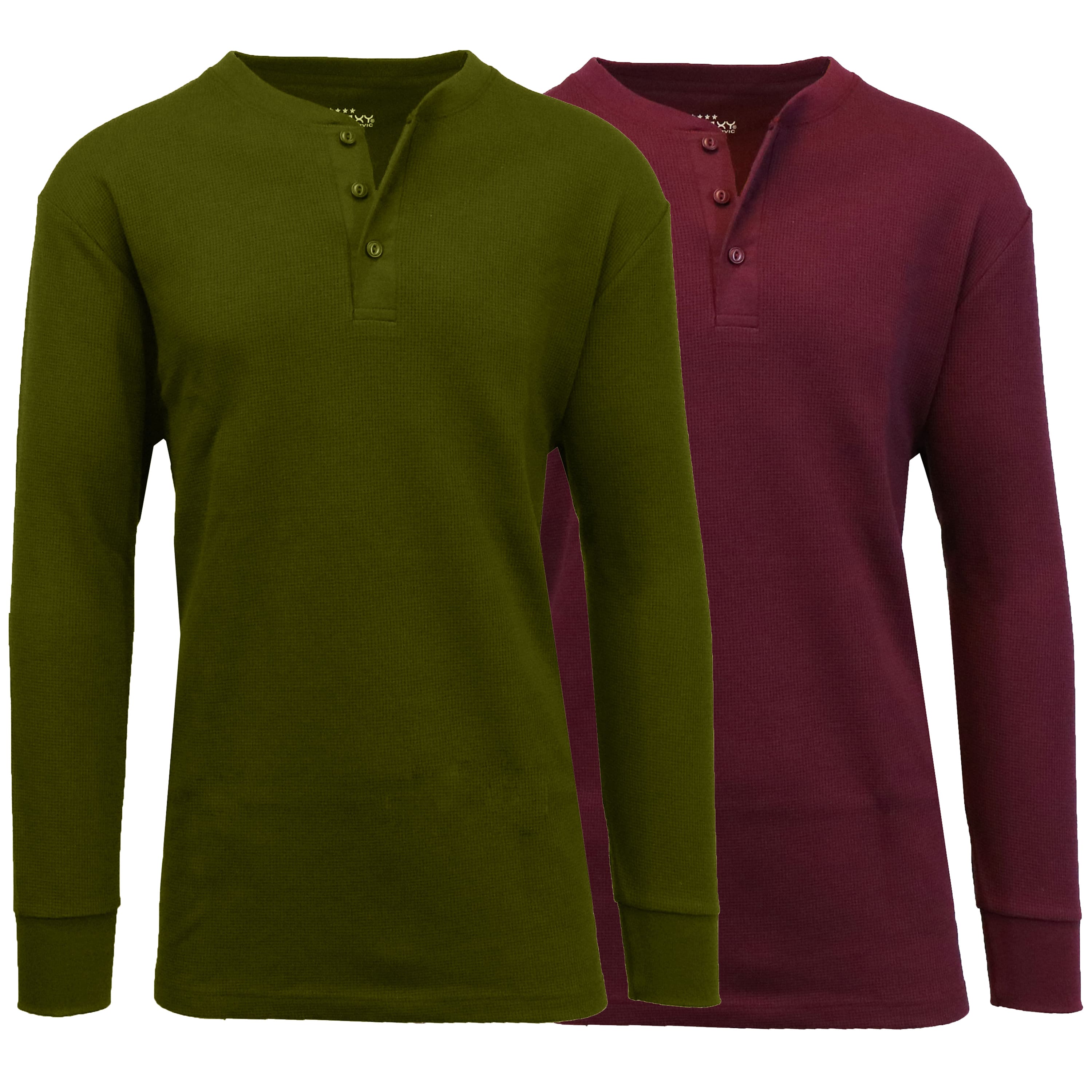 Men's Long Sleeve Waffle-Knit Thermal Henley Shirt 2 Pack